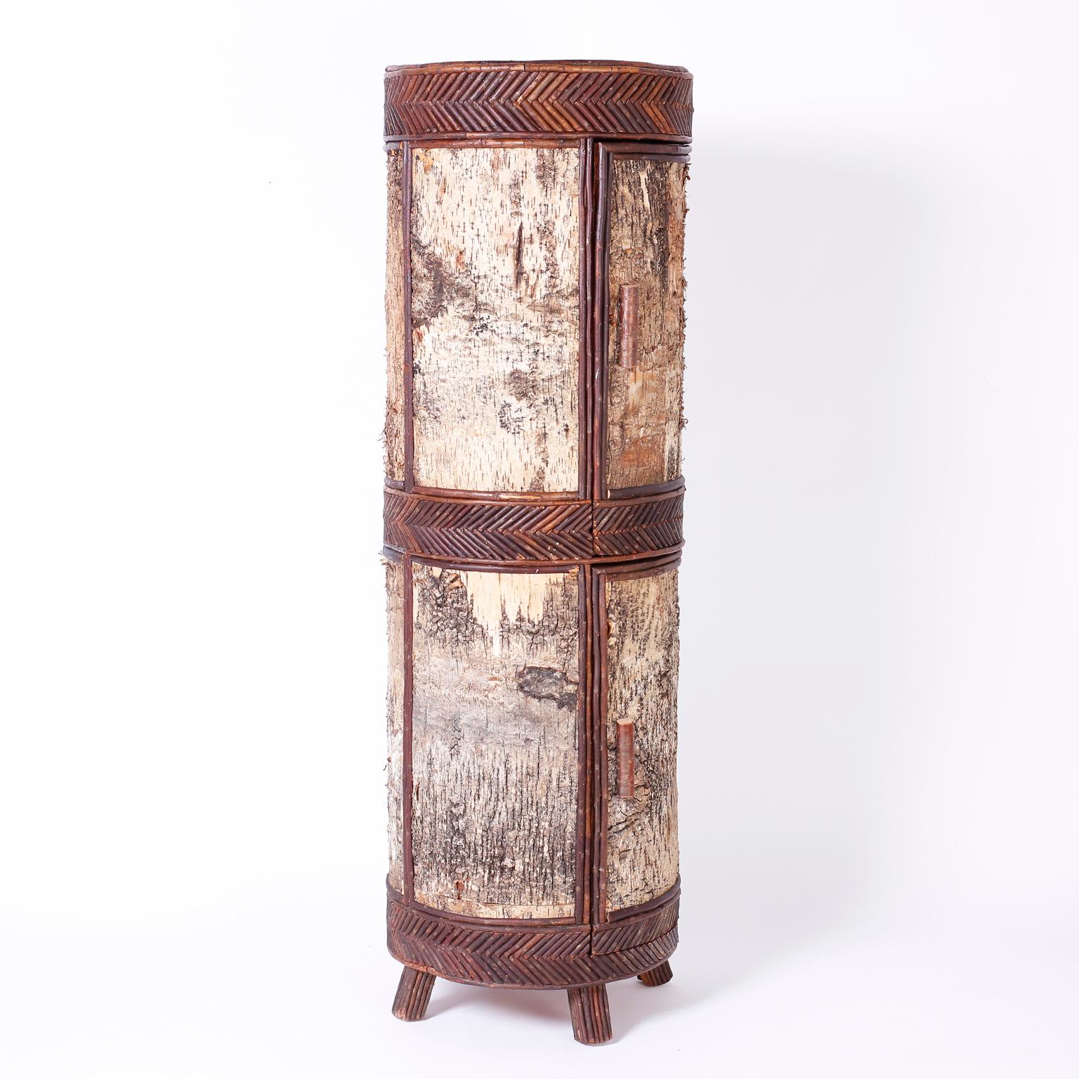 Wood Adirondack Cylindrical Bar Cabinet For Sale
