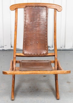 Adirondack Folding Deck Lounge Chair with Leather Seat