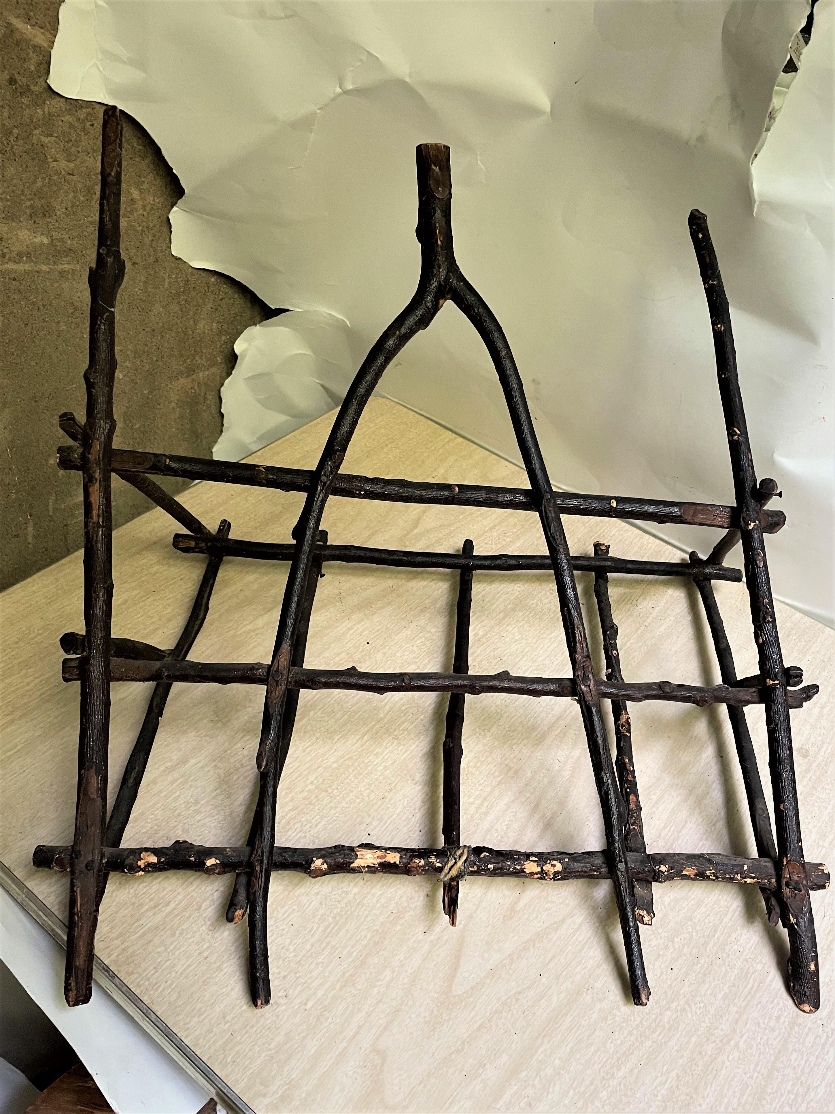 20th Century Adirondack Folk Art Wishbone Twig Wall Mount Holder Basket Handmade Artisan For Sale