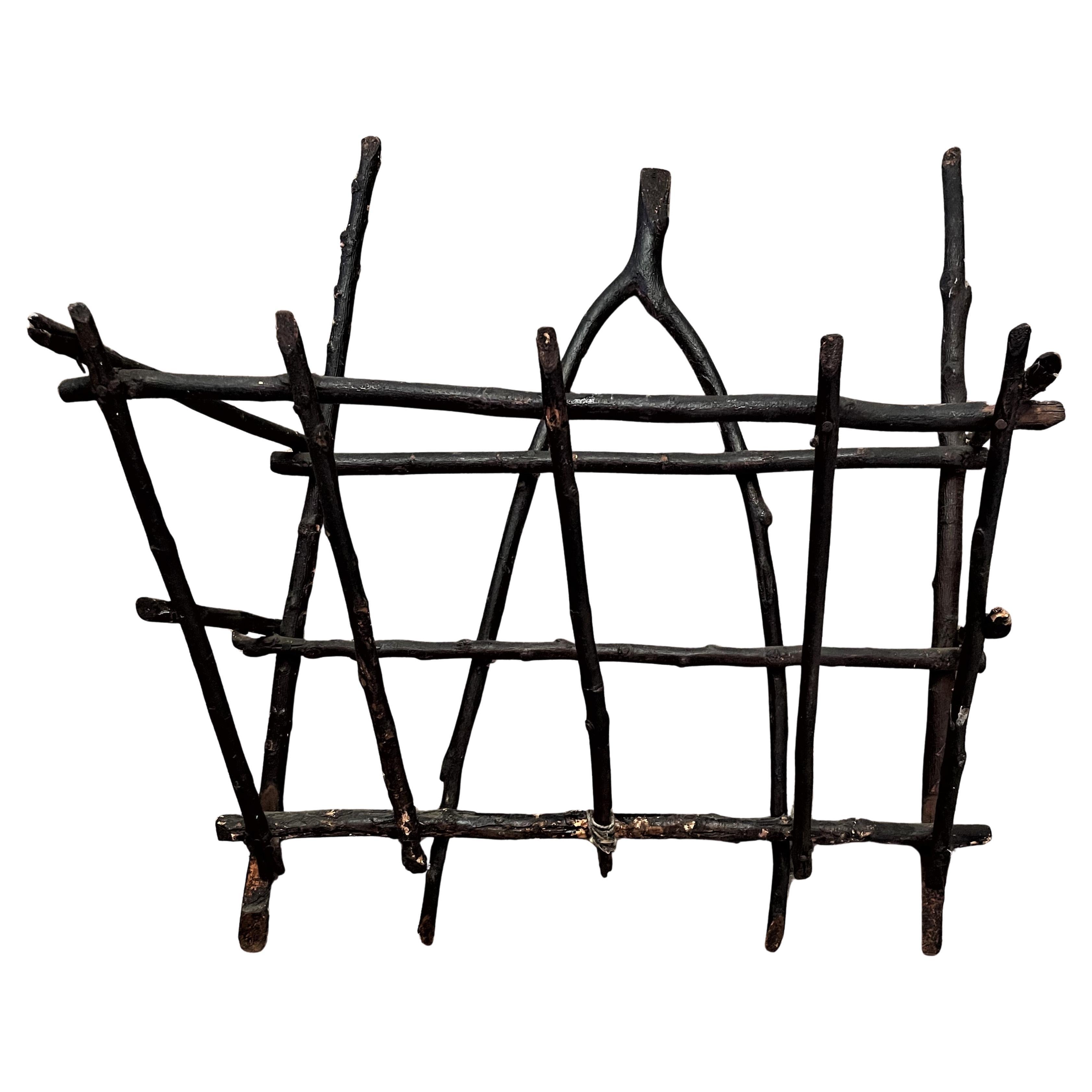 Adirondack Folk Art Wishbone Twig Wall Mount Holder Basket Handmade Artisan For Sale