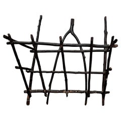 Adirondack Volkskunst Wishbone Twig Wandhalterung Korb Handgefertigter handgefertigter Kunsthandwerklicher Korb