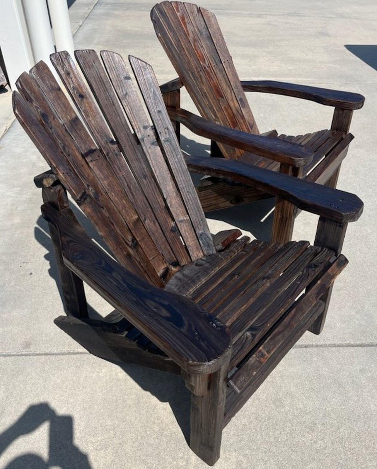 Adirondack high back chairs wonderful pair of lounge chairs. very comfortable and very strong and sturdy pair. This set has been cleaned up a bit and professionally tightened for strength and stability along with a wonderful top coat of wax. Such a