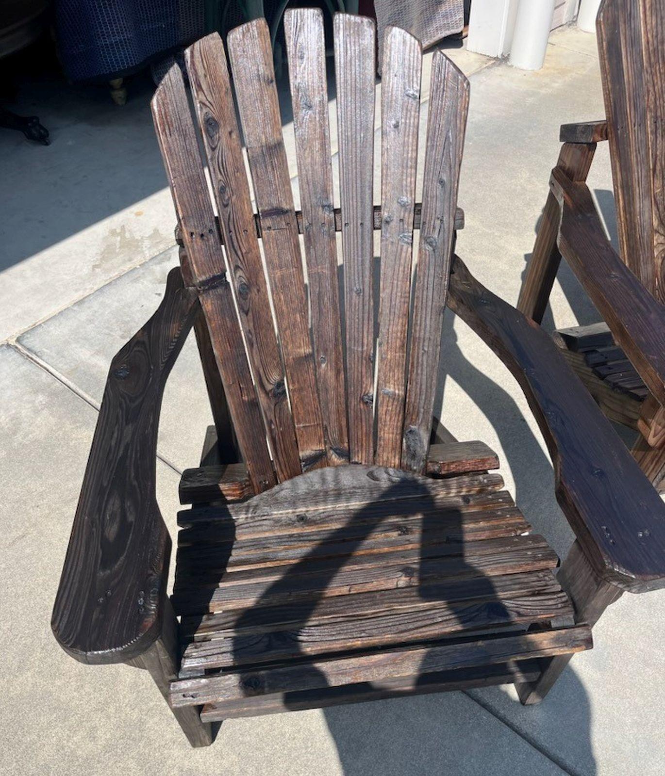 Wood Adirondack High Back Chairs, Pair For Sale