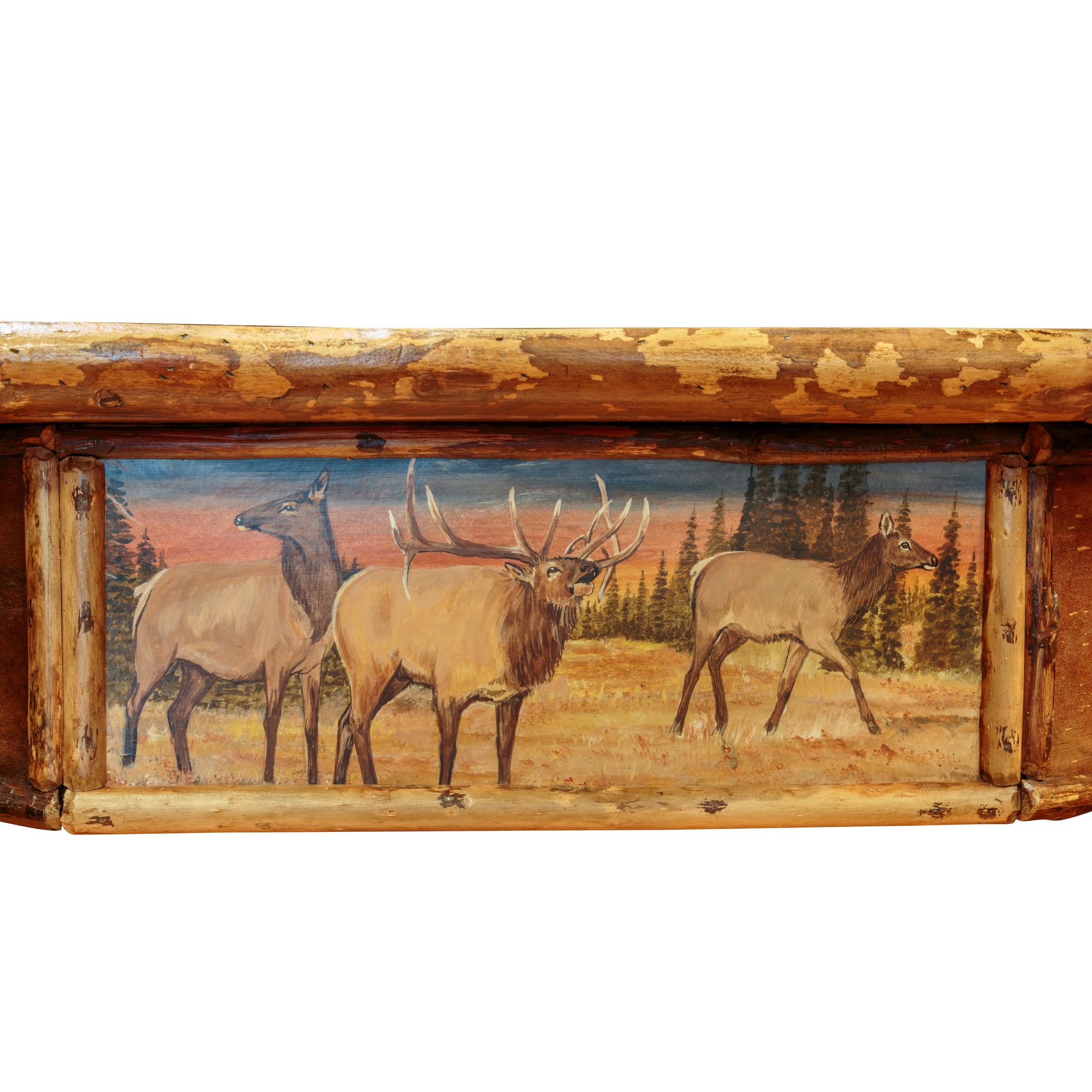 Hand-Crafted Adirondack Octagon Moose Painted Table For Sale