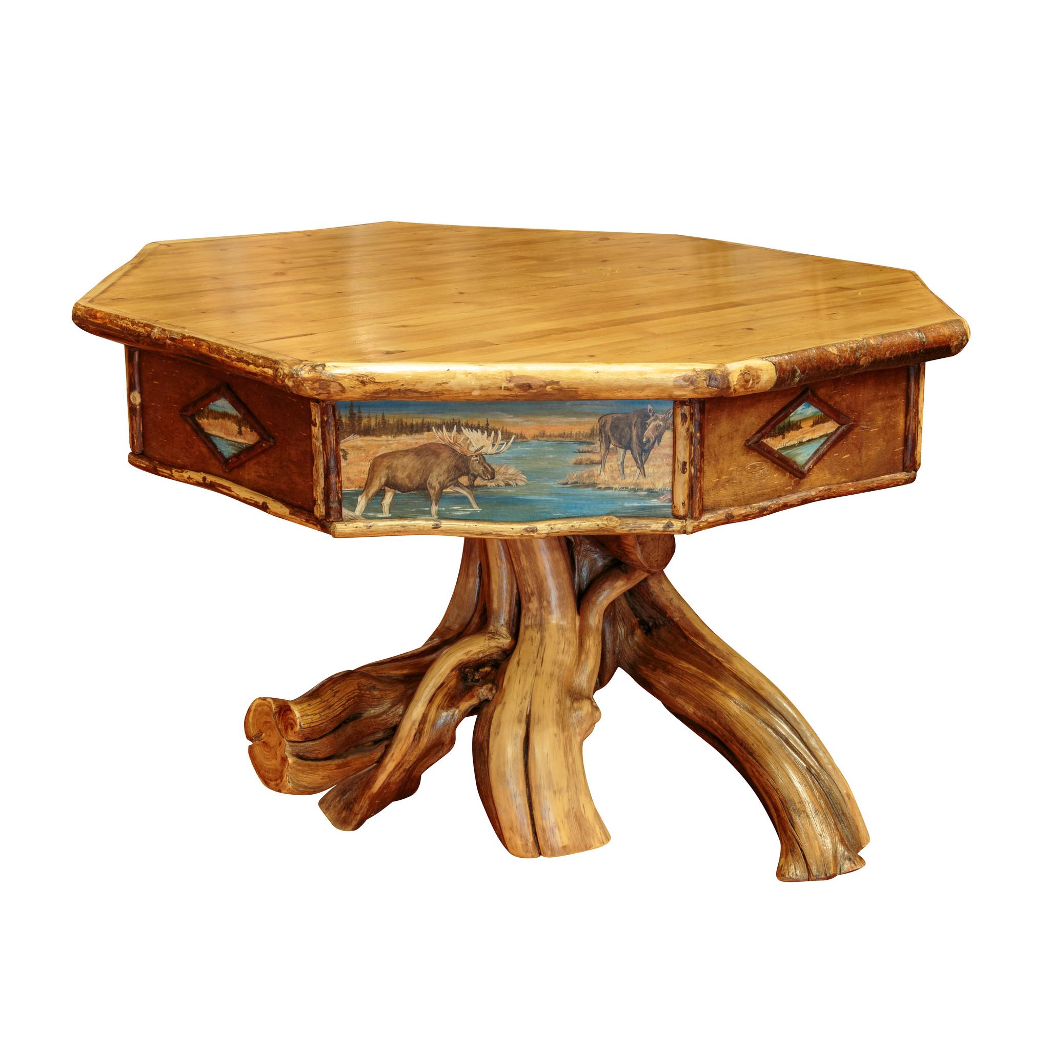 Adirondack Octagon Moose Painted Table For Sale