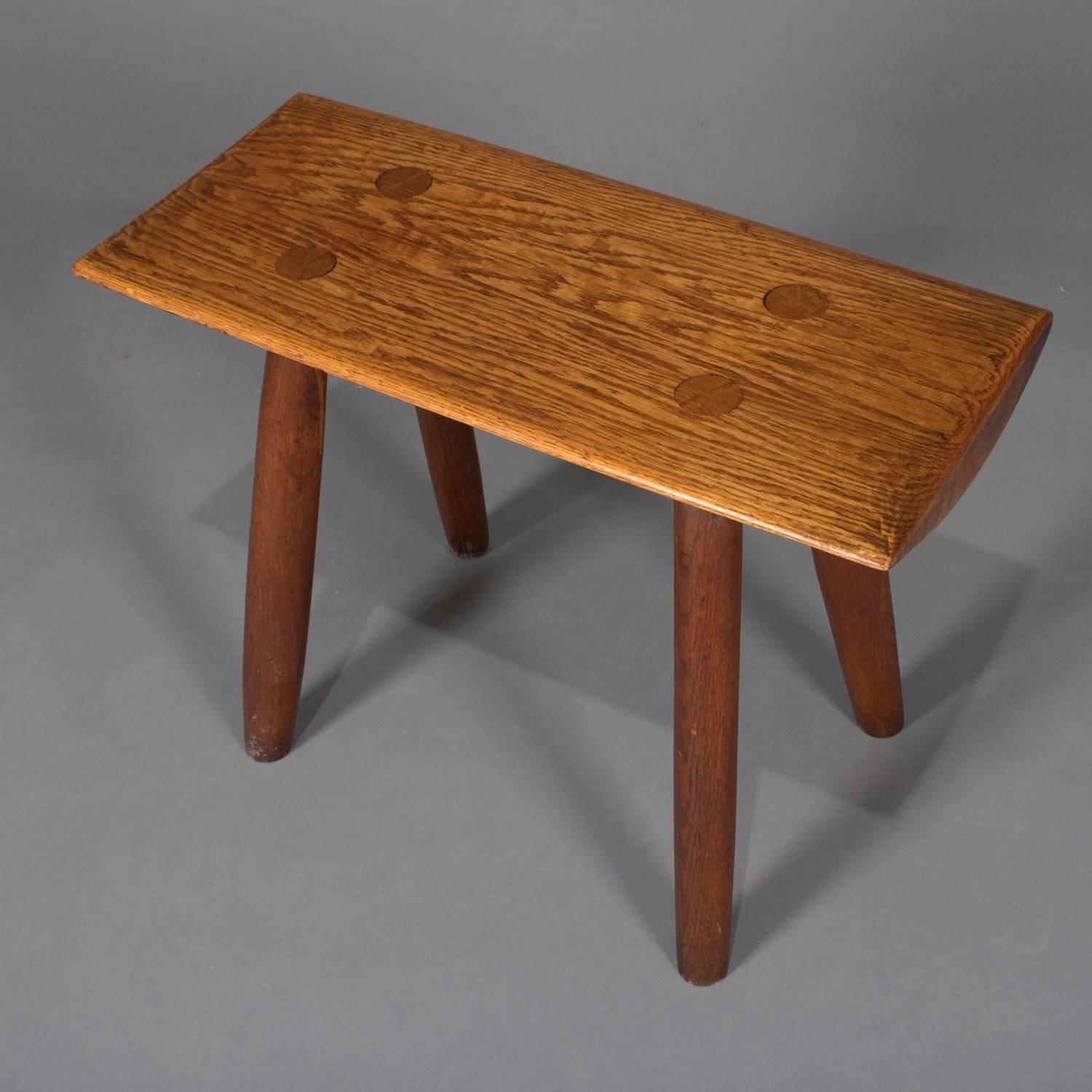 Adirondack Old Hickory School hand-carved bench features slab wood seat with mortise and tenon legs, circa 1940

Measures - 19