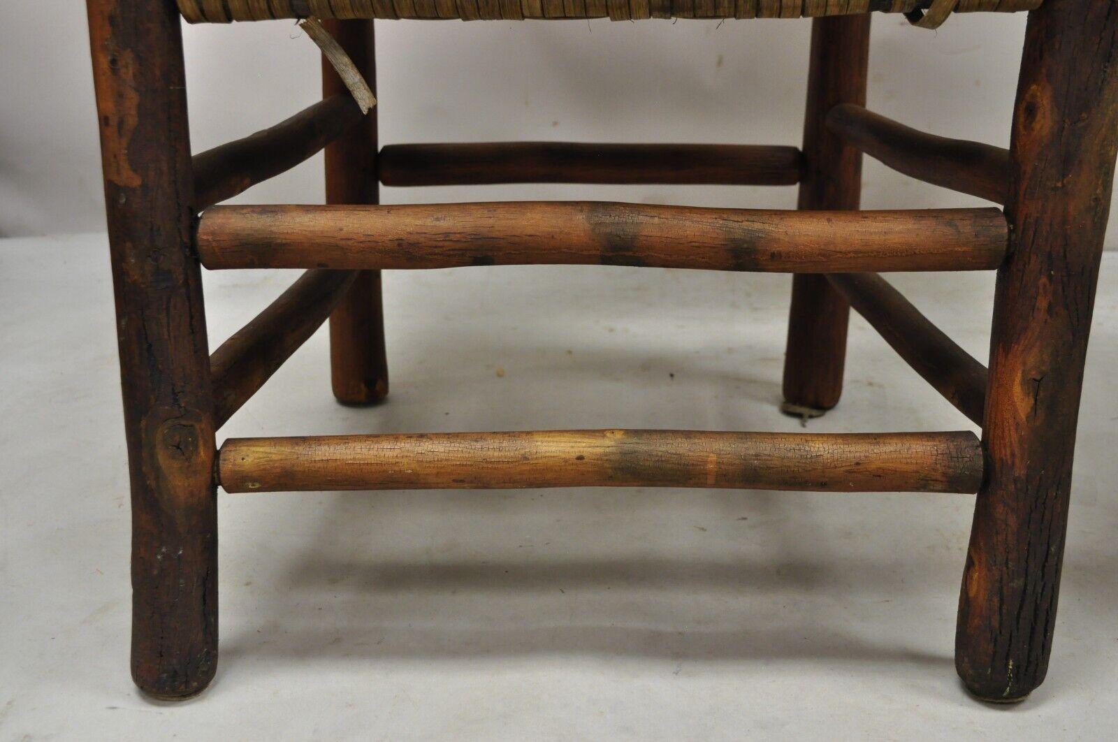 Adirondack Old Hickory Style Tree Branch Wood Frame Rattan Lounge Chairs a Pair For Sale 5