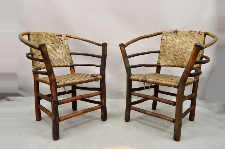Adirondack Old Hickory Style Tree Branch Wood Frame Rattan Lounge