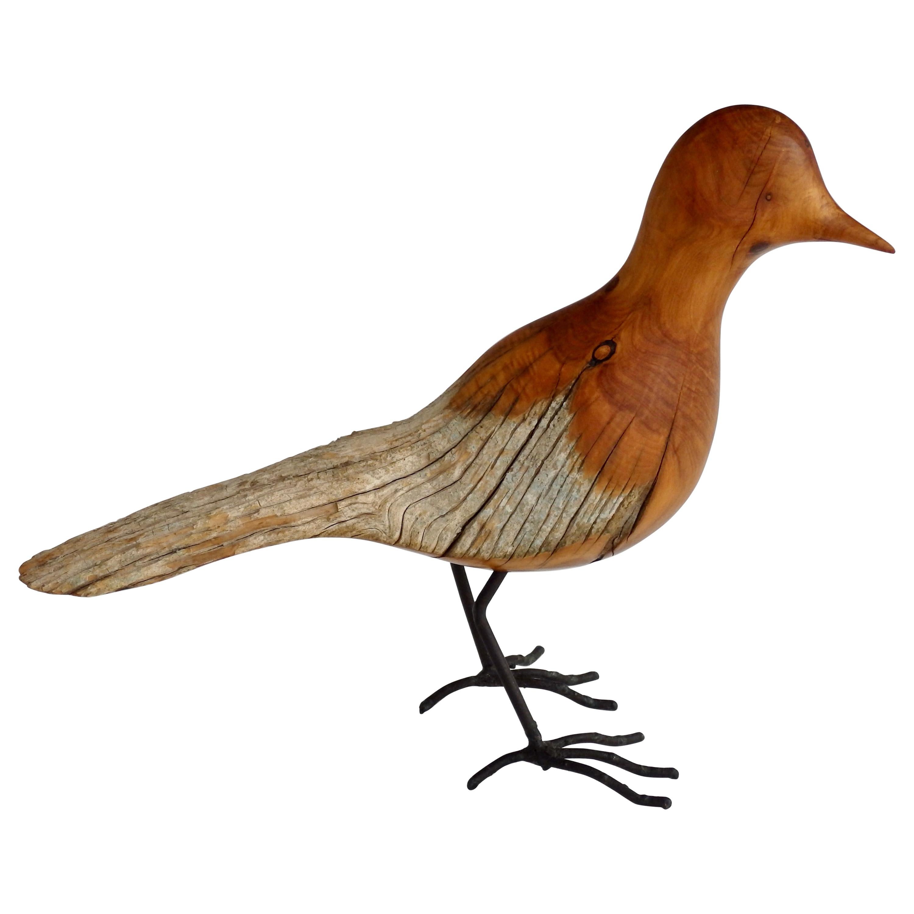 Adirondack Style Hand Carved Wood Bird on Steel Legs