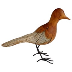 Adirondack Style Hand Carved Wood Bird on Steel Legs