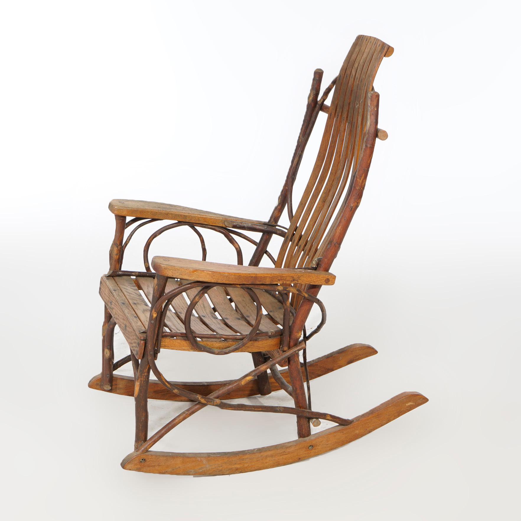 American Adirondack Style Old Hickory Branch Form Rocking Chair Circa 1950