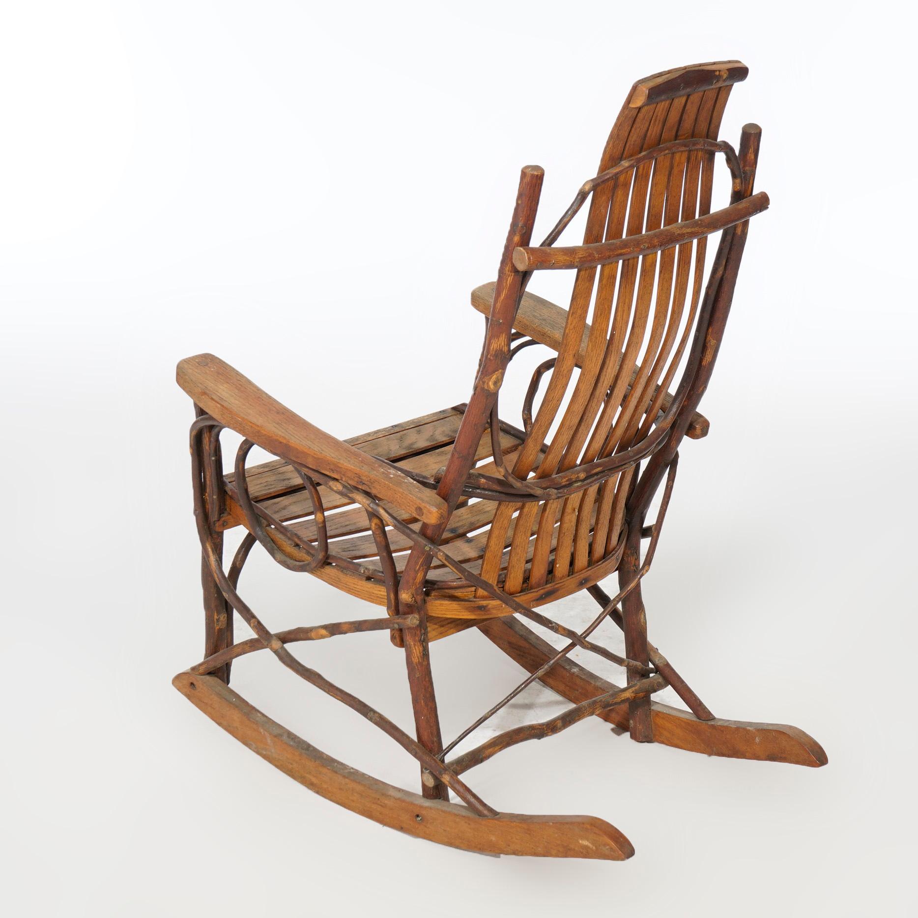 Adirondack Style Old Hickory Branch Form Rocking Chair Circa 1950 In Good Condition In Big Flats, NY