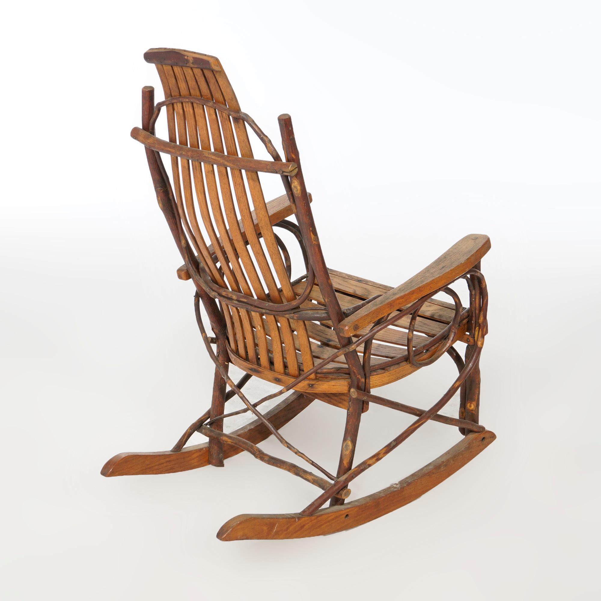 20th Century Adirondack Style Old Hickory Branch Form Rocking Chair Circa 1950