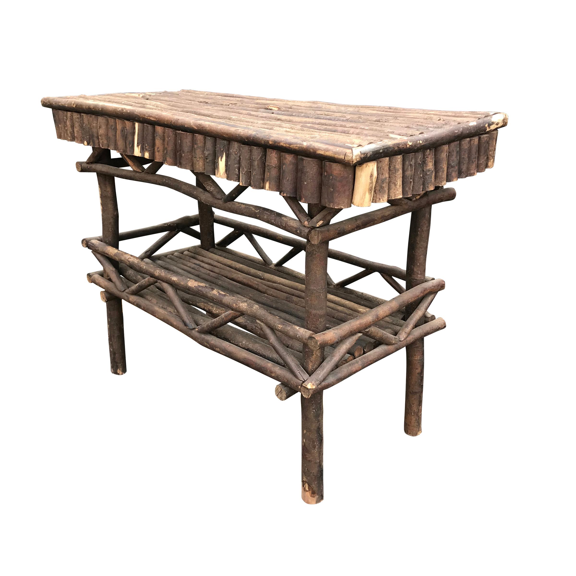 Early 20th Century Adirondack Style Table with Shelf
