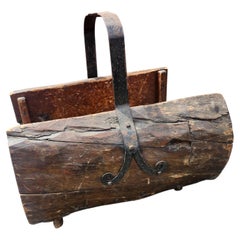 Adirondack Styled Holz mit Hand geschmiedet Eisen Griff Log Halter C1950