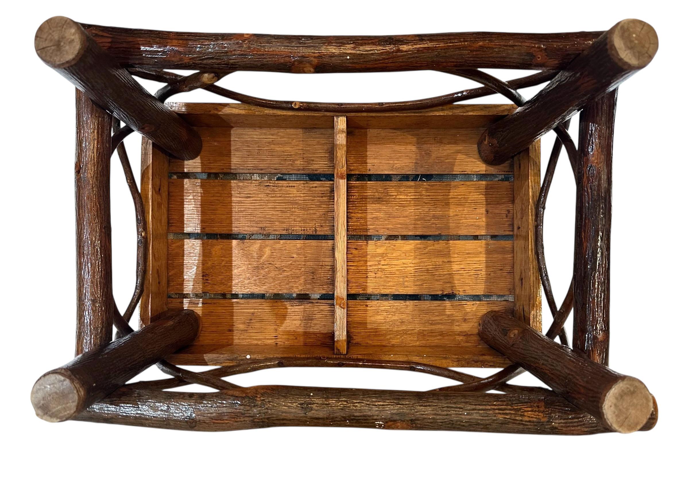 Adirondack Twig Stool With Vintage Cut Velvet Fabric For Sale 6