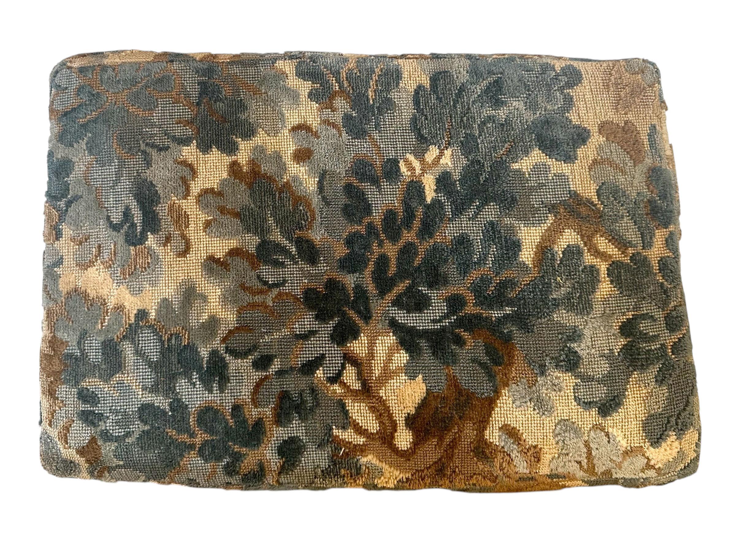 Adirondack Twig Stool With Vintage Cut Velvet Fabric In Good Condition For Sale In Tampa, FL