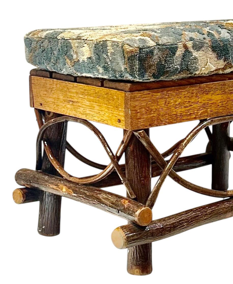 Adirondack Twig Stool With Vintage Cut Velvet Fabric For Sale 3