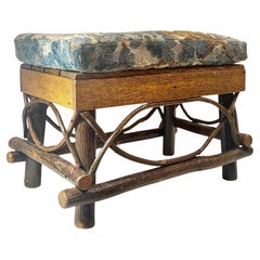 Adirondack Twig Stool With Vintage Cut Velvet Fabric