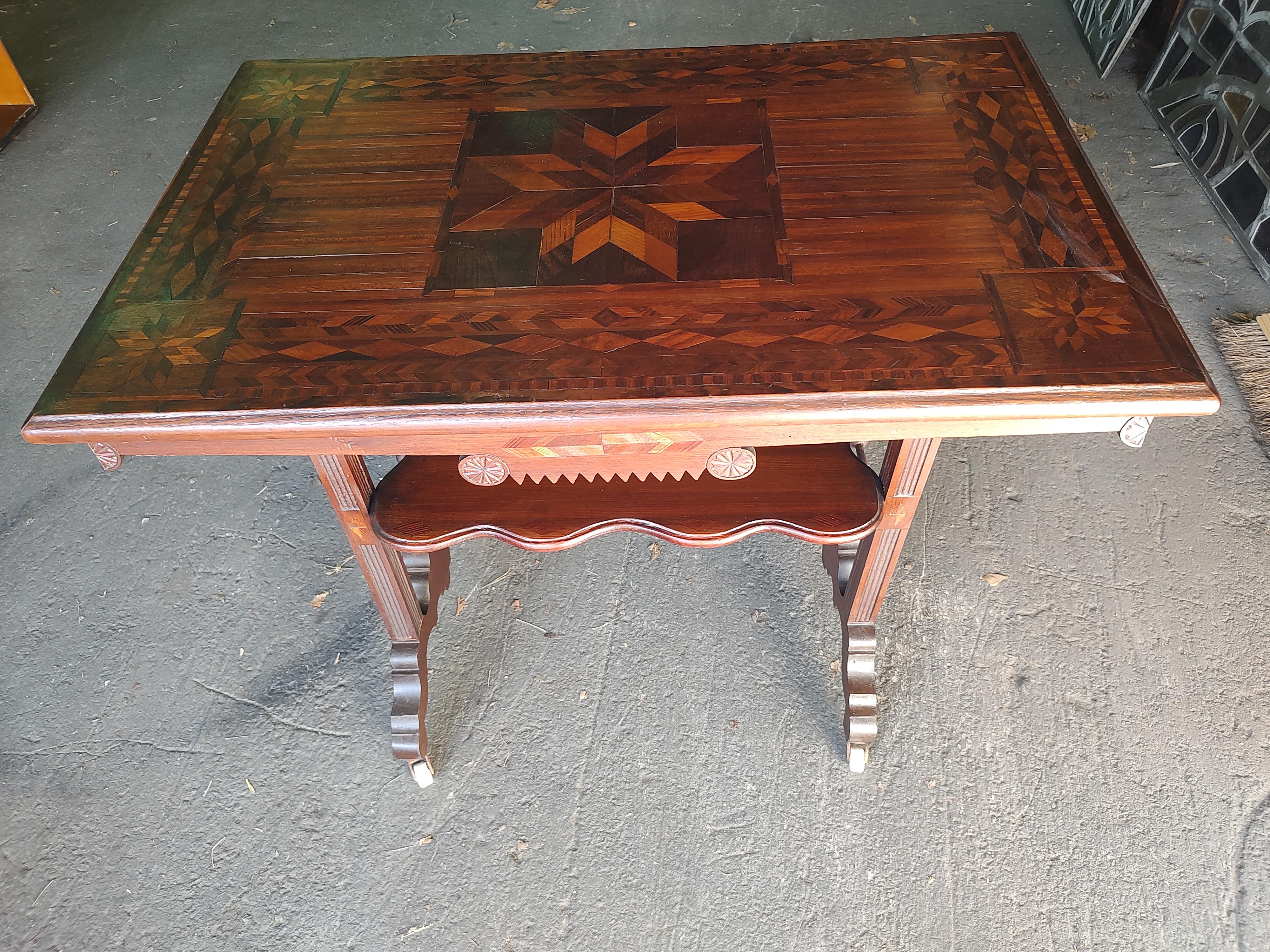 Adirondack Victorian Game Center Table with Marquetry Inlay, 1870 5