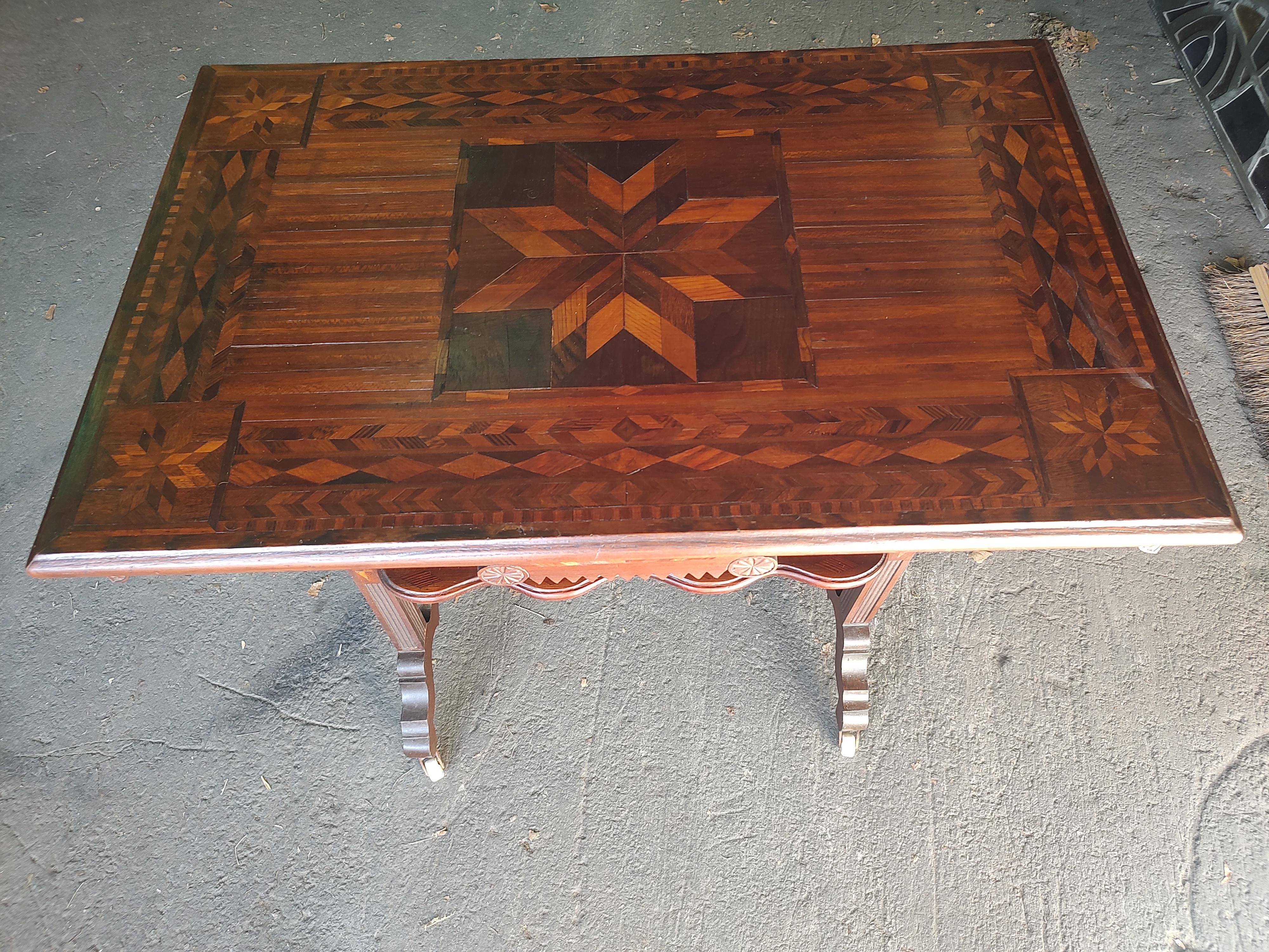 Adirondack Victorian Game Center Table with Marquetry Inlay, 1870 6