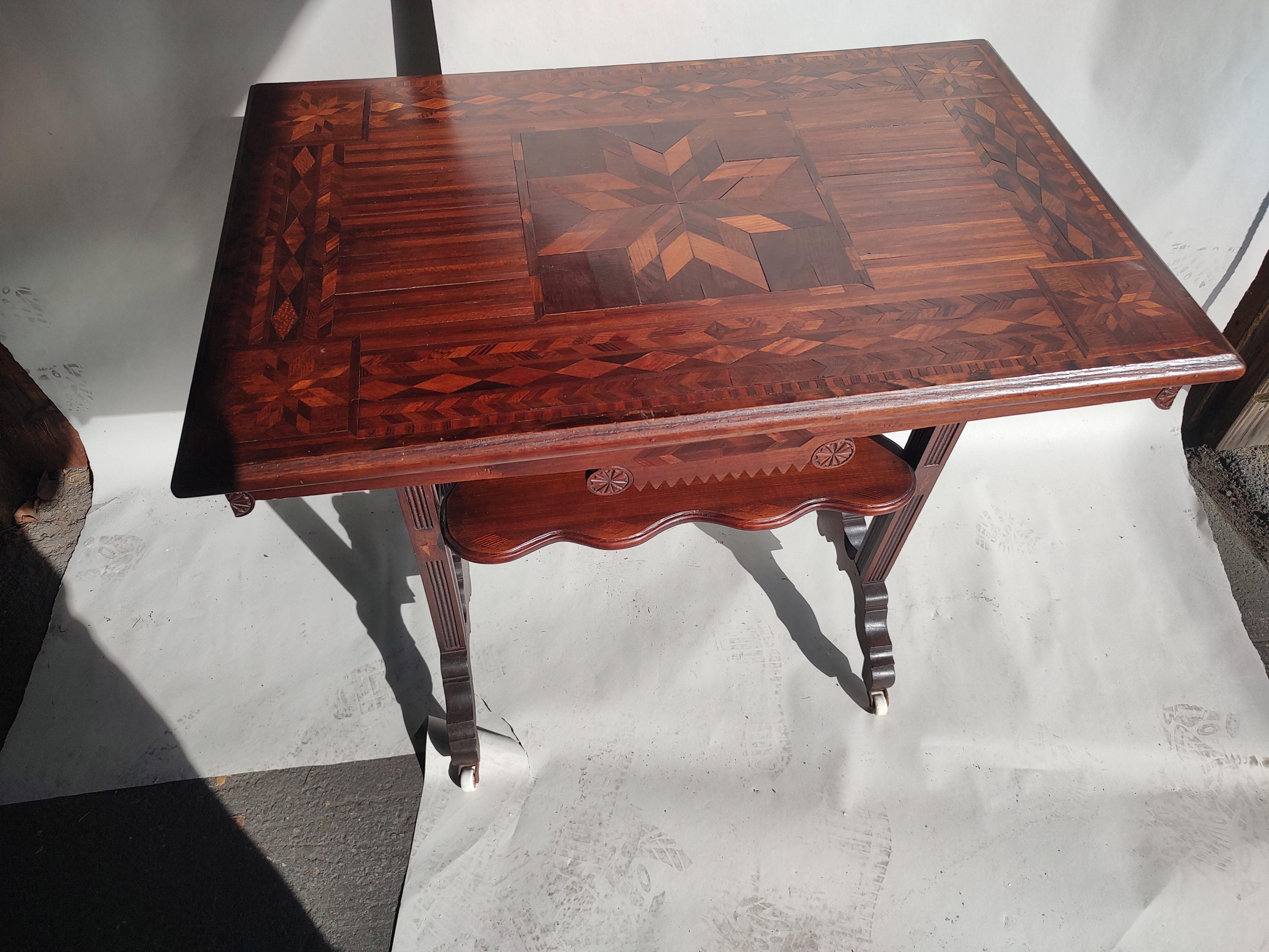 Adirondack Victorian Game Center Table with Marquetry Inlay, 1870 7