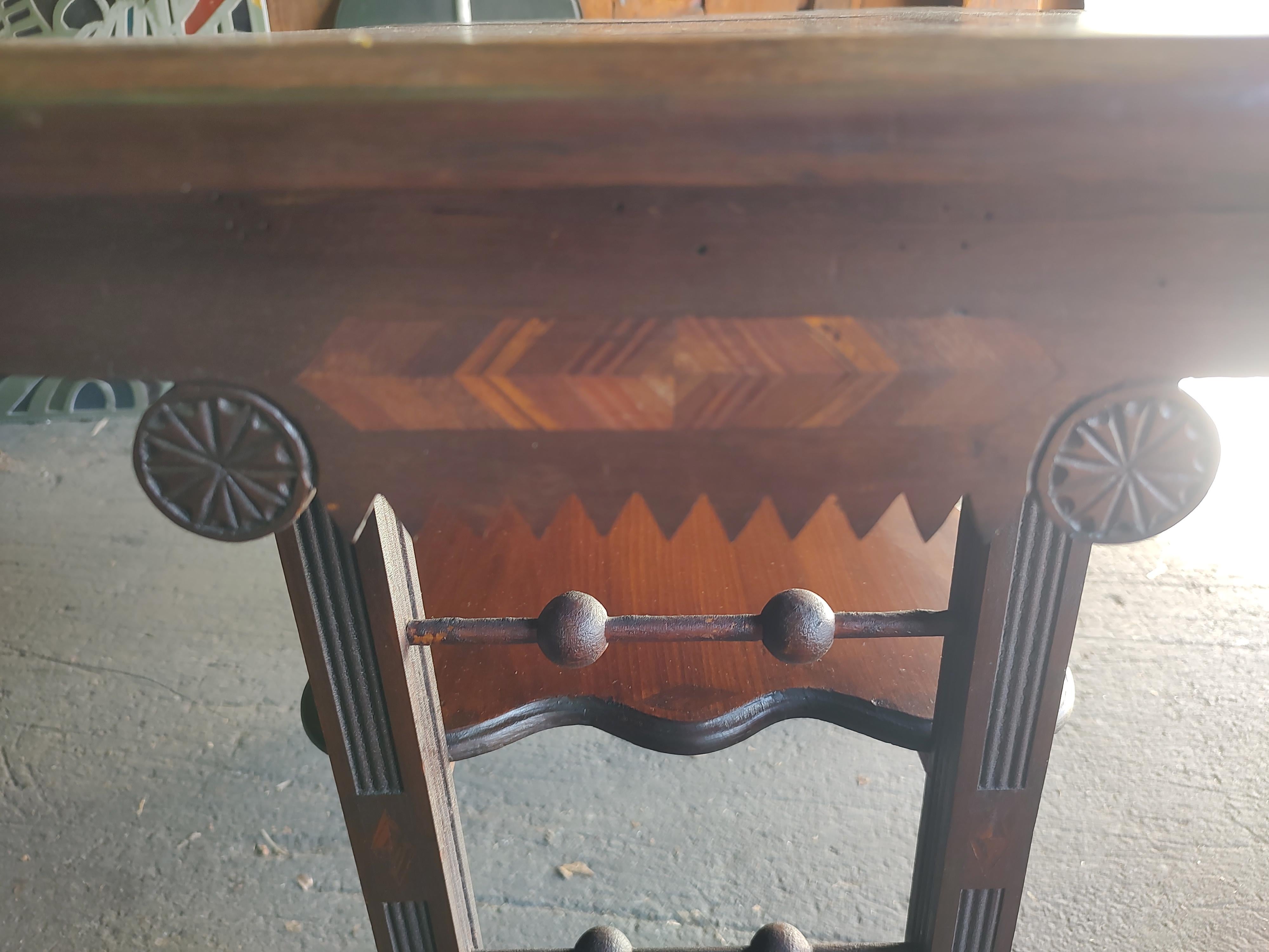 Porcelain Adirondack Victorian Game Center Table with Marquetry Inlay, 1870