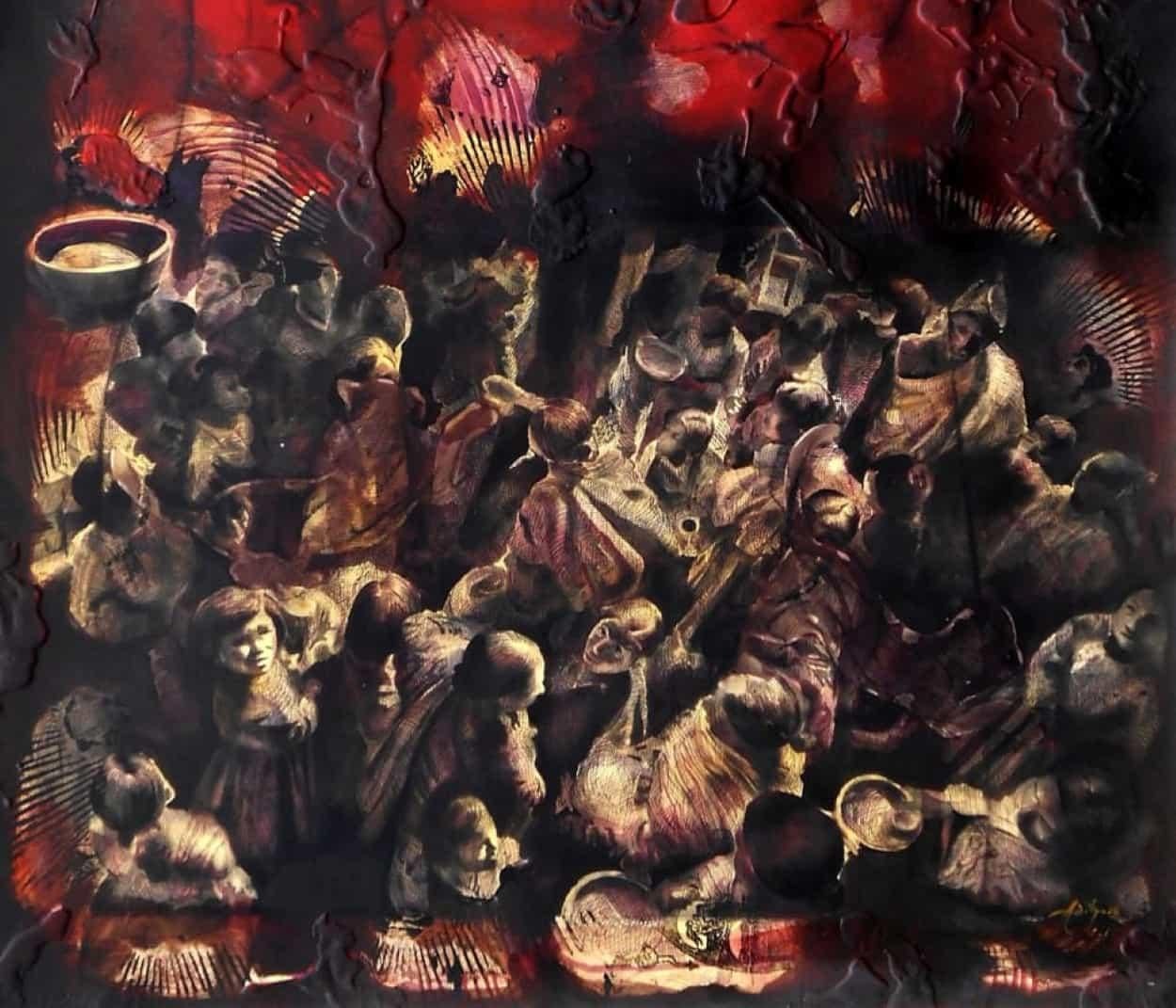 Proverty, Acryl auf Leinwand, Brown, Schwarz, Rot von Contemporary Artist 