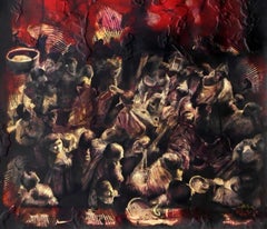 Proverty, Acrilico su tela, Marrone, Nero, Rosso di Artista contemporaneo "In magazzino"