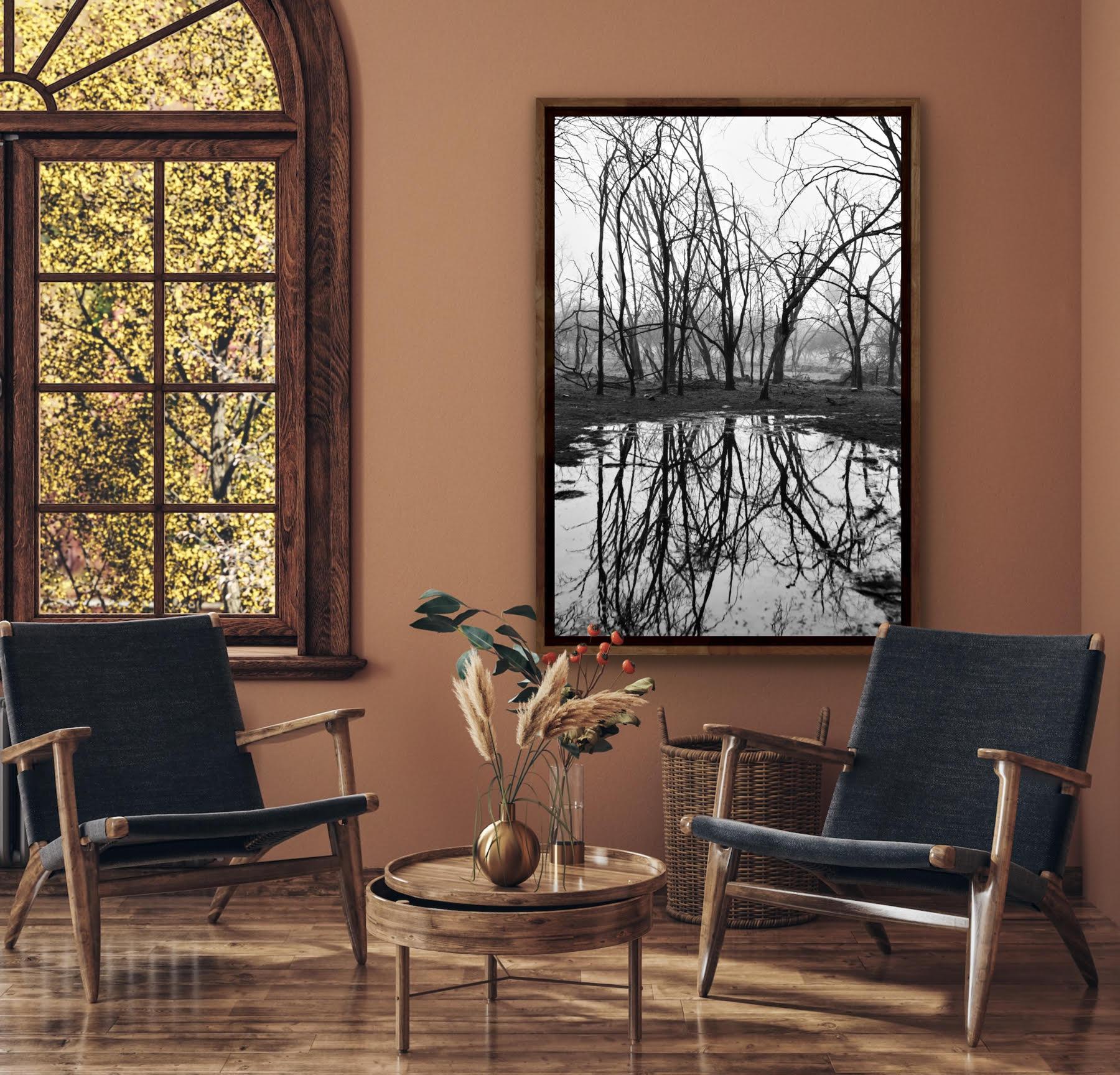 Grande Paesaggio in bianco e nero Foresta Indiana Lago Riflesso Edizione da Collezione in vendita 5