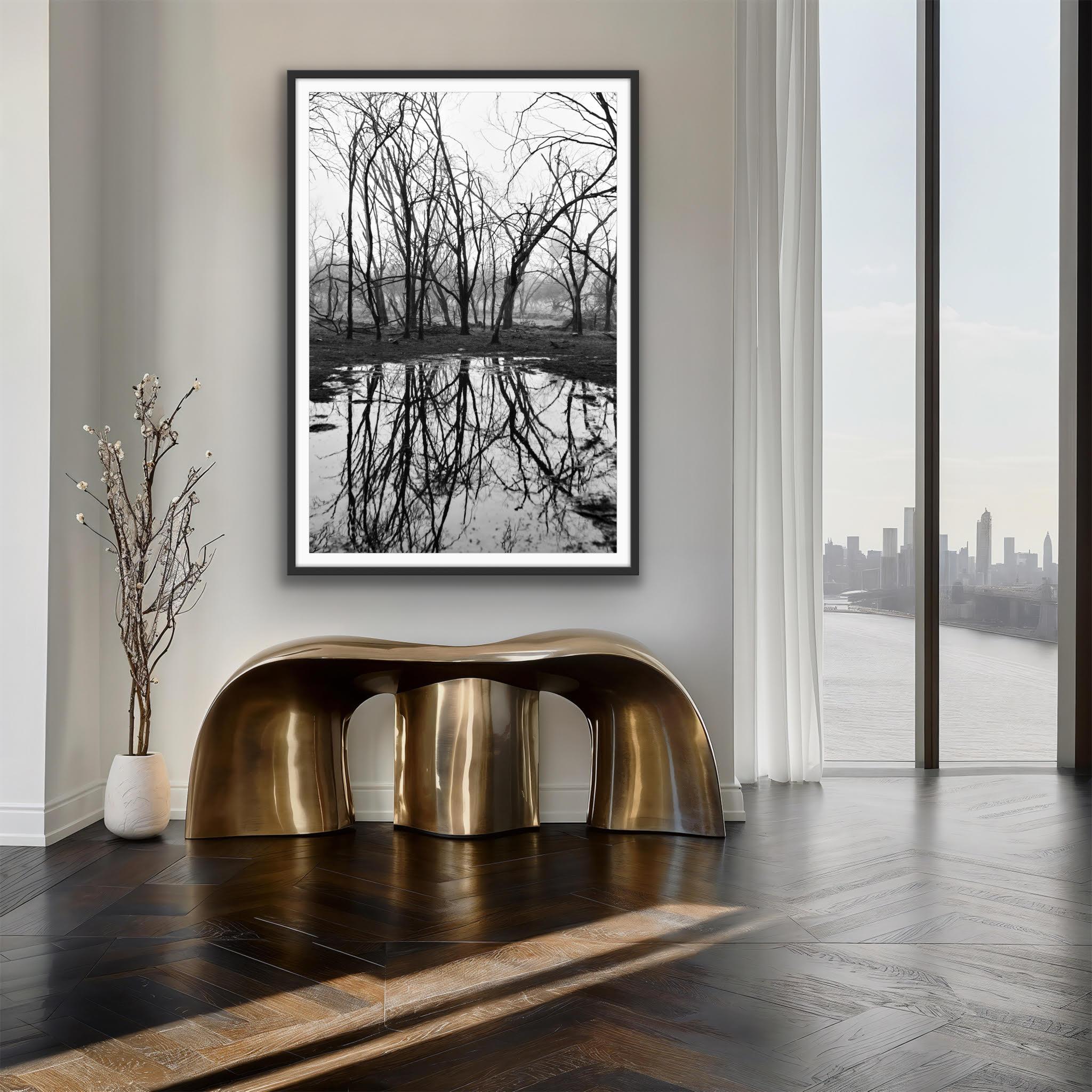Grande Paesaggio in bianco e nero Foresta Indiana Lago Riflesso Edizione da Collezione in vendita 3