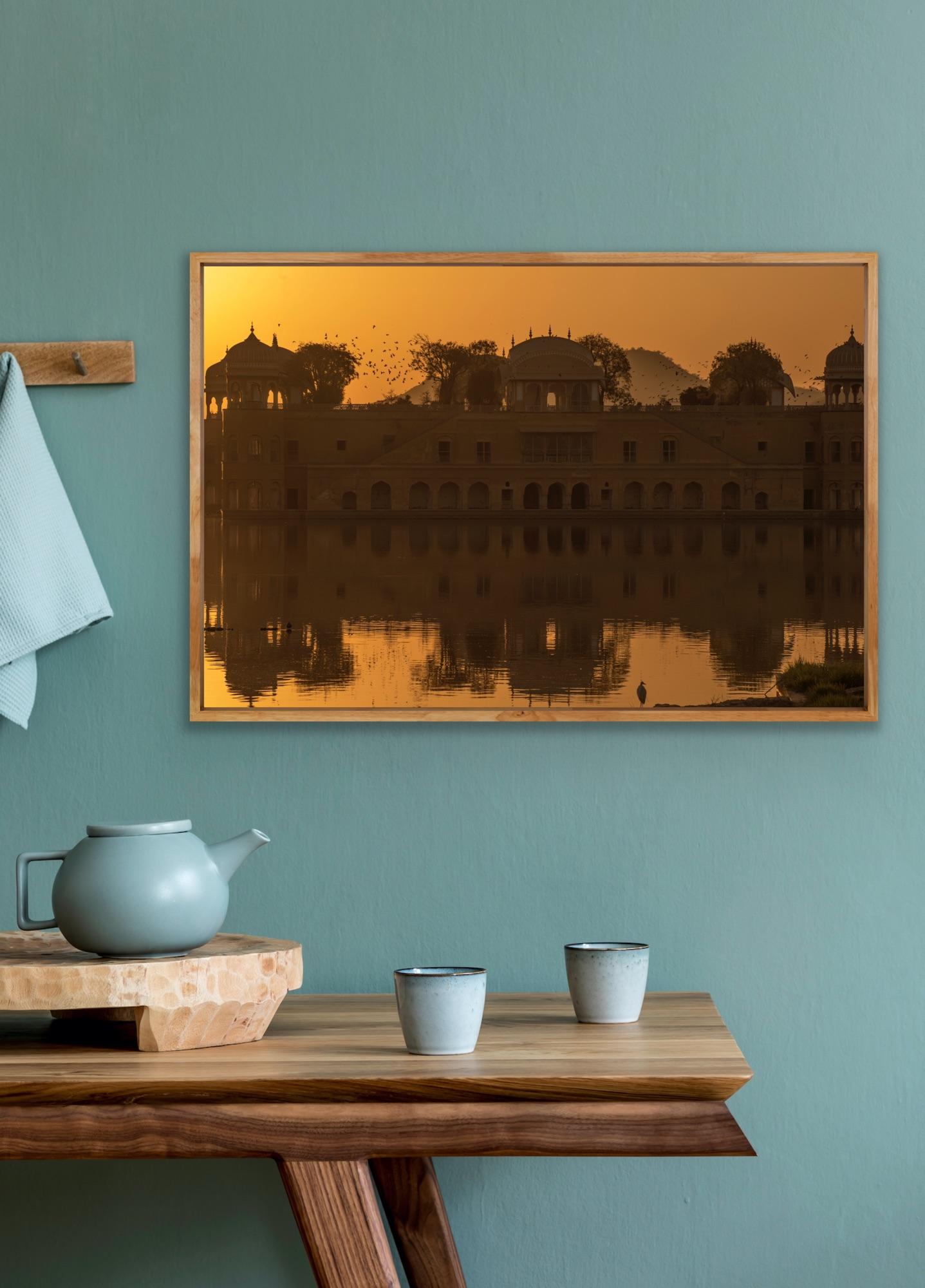 Grand paysage Inde Patrimoine Lac Nature Faune Oiseaux Coucher de soleil Orange en vente 5