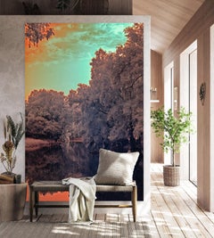 Grande paesaggio vintage foresta natura lago albero blu arance fauna indiana