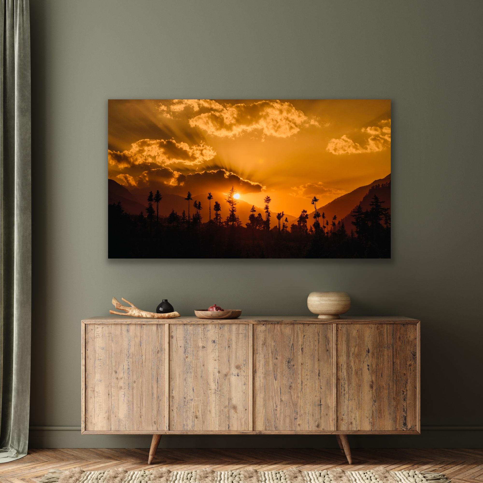 Landscape Photograph Large Nature Mountains Trees Sunset Wildlife India Orange For Sale 1