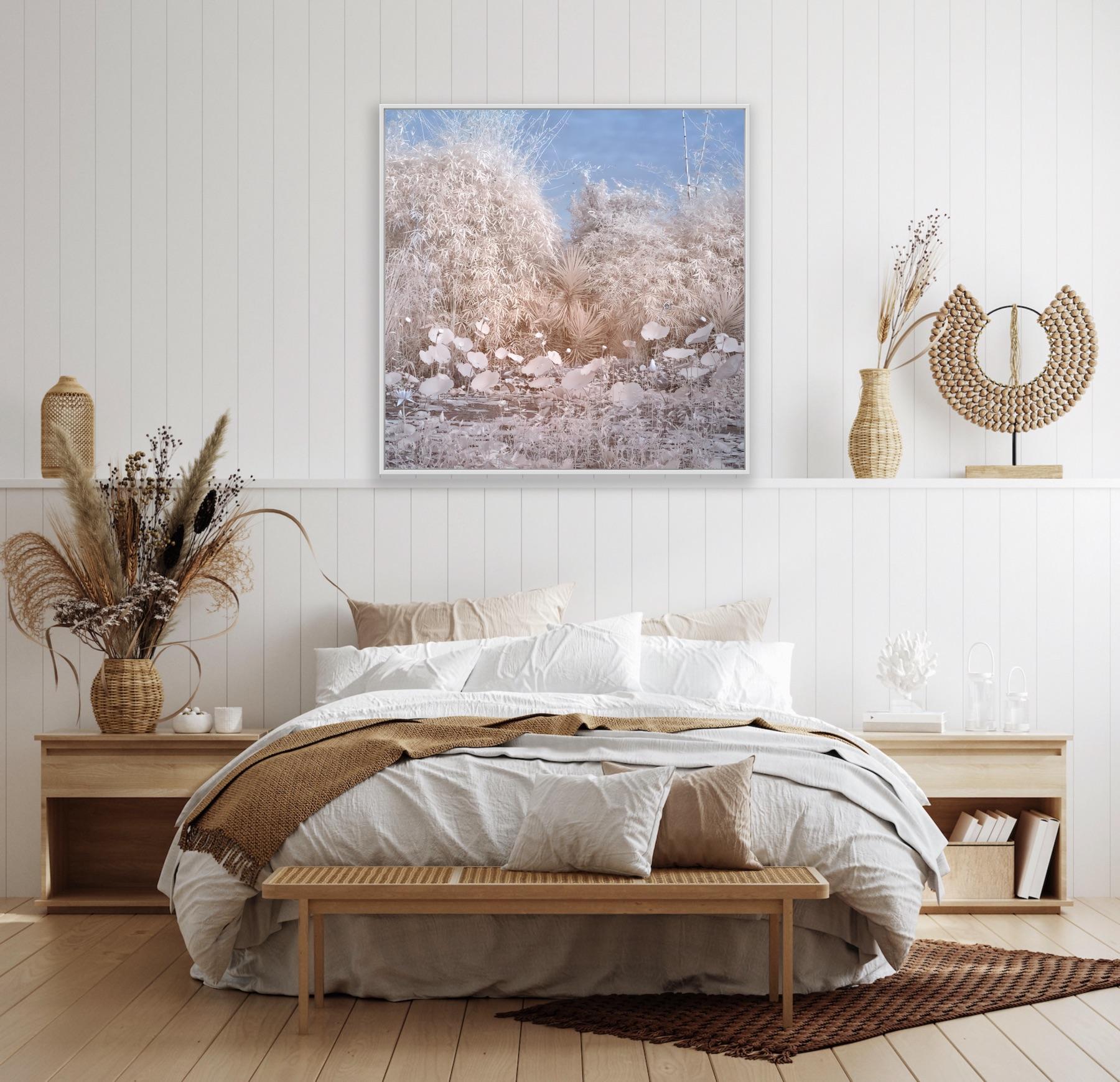 Nature Landscape Lily Pond Blue White Infrared Wildlife Photograph India - Gray Color Photograph by Aditya Dicky Singh