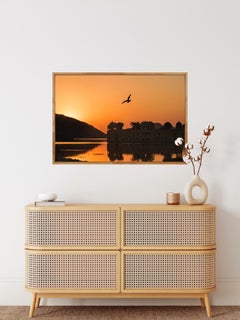 Nature Wildlife India Tramonto Arancione Luce Dorata Lago Palazzo Uccello Fotografia