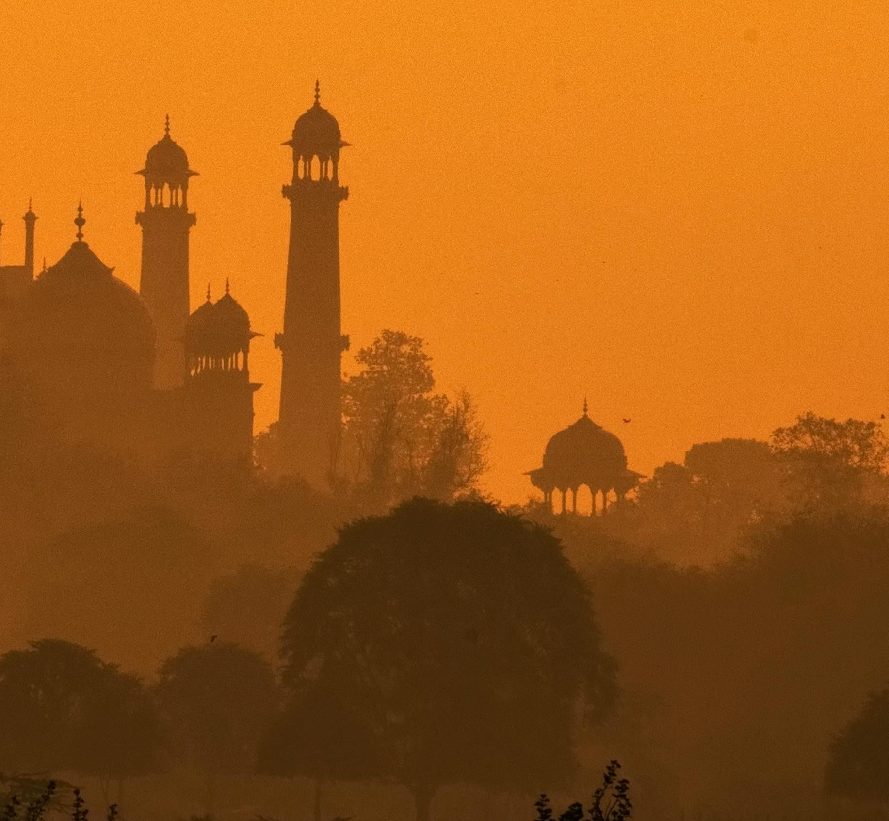 Sunset Taj Mahal Orange golden light atmospheric Nature Landscape India Palace - Contemporary Print by Aditya Dicky Singh