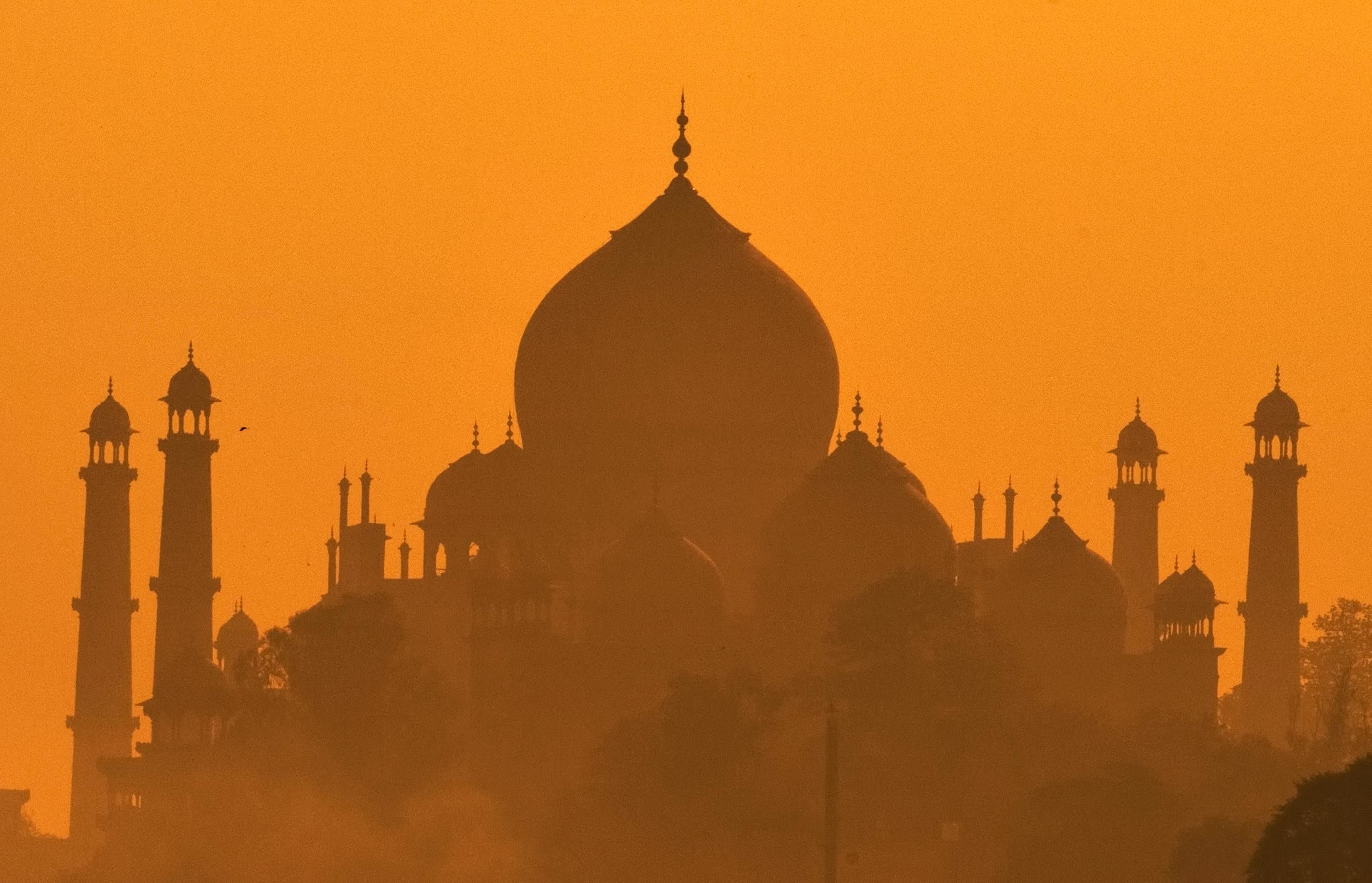 Sunset Taj Mahal Orange golden light atmospheric Nature Landscape India Palace For Sale 1