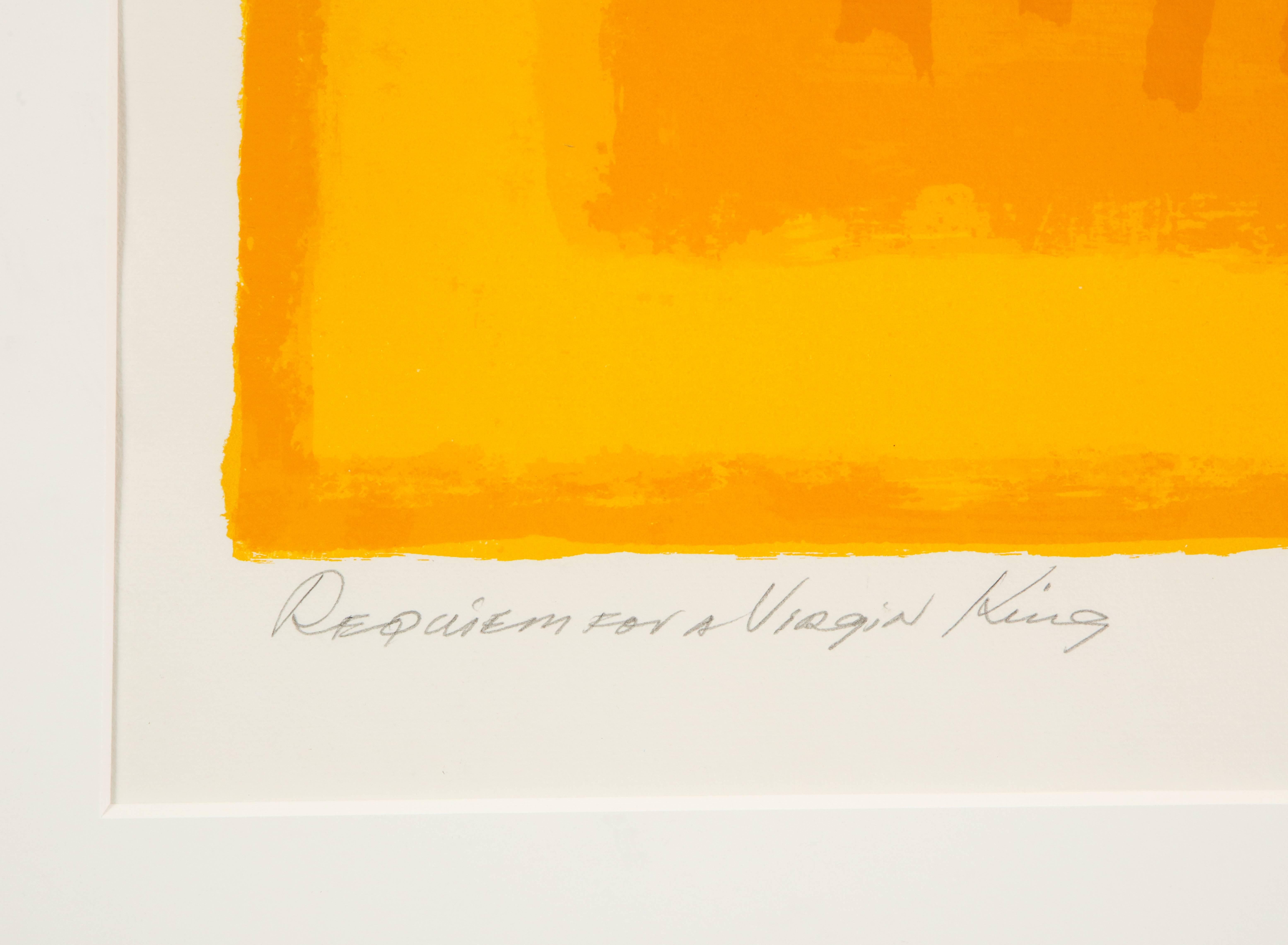 Mid-Century Modern Lithographie abstraite jaune Adja Yunkers « Requiem for a Virgin King », signée en vente