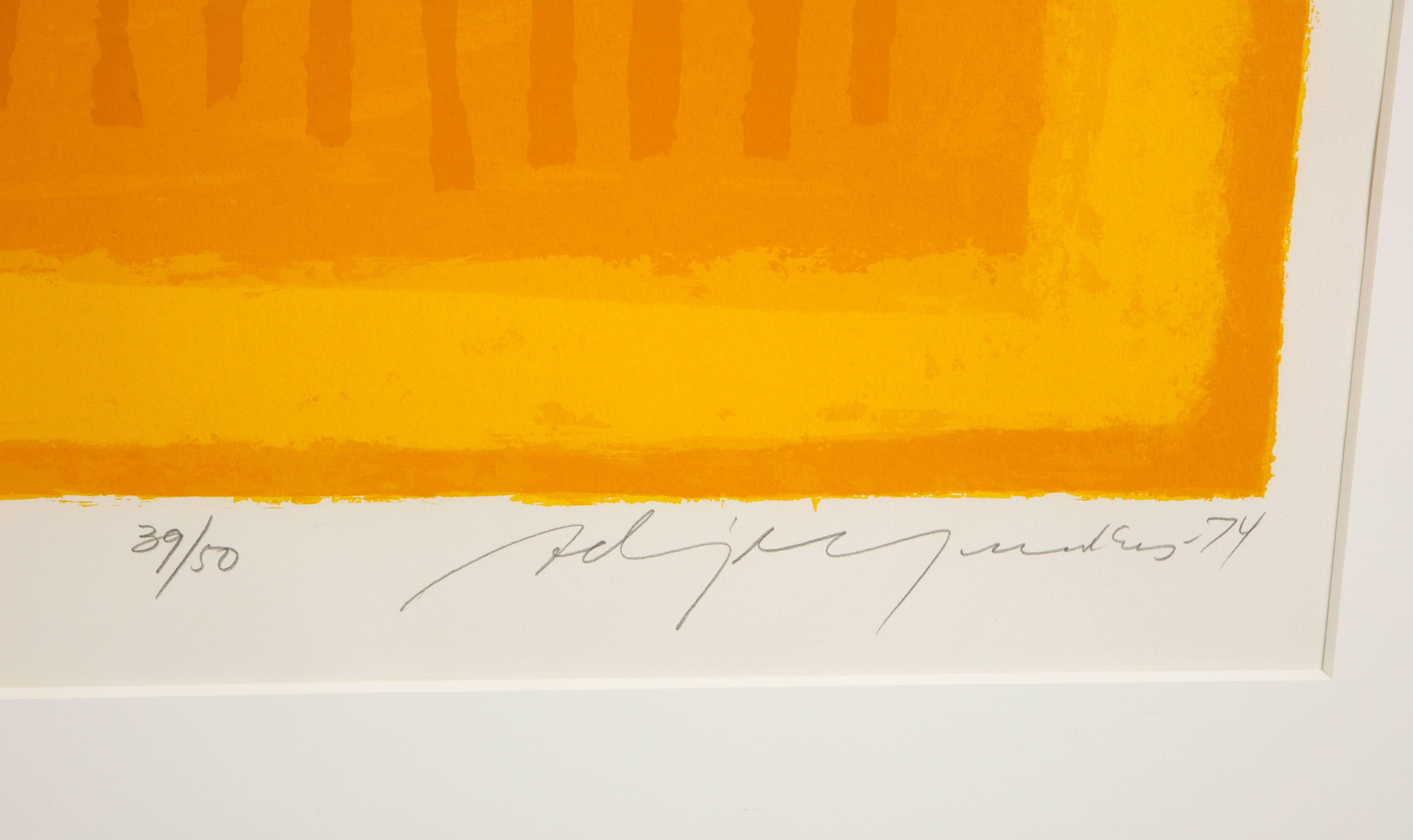 Américain Lithographie abstraite jaune Adja Yunkers « Requiem for a Virgin King », signée en vente