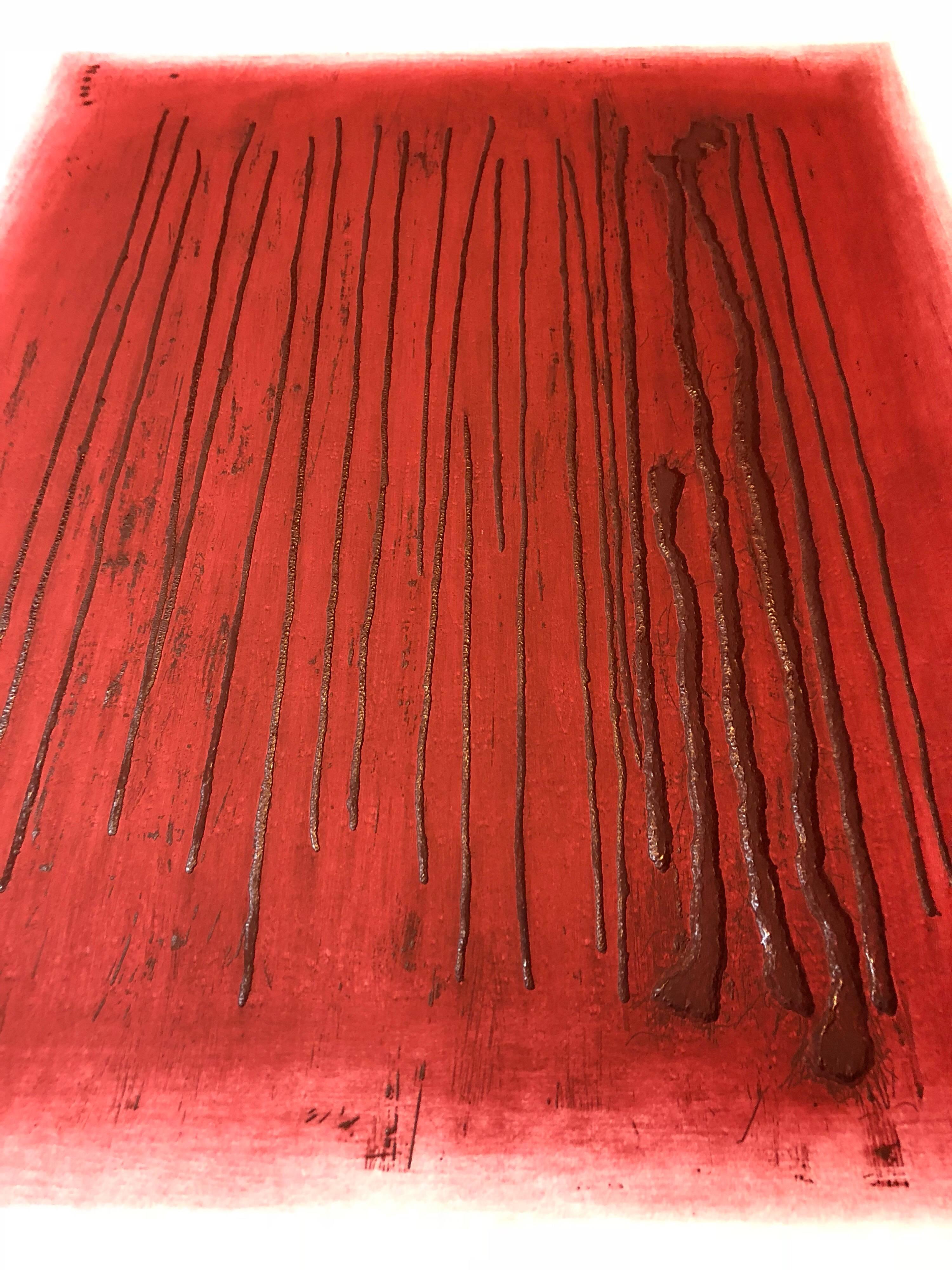 Large Red Intaglio Etching Abstract Latvian American Modernist Artist Embossing 2