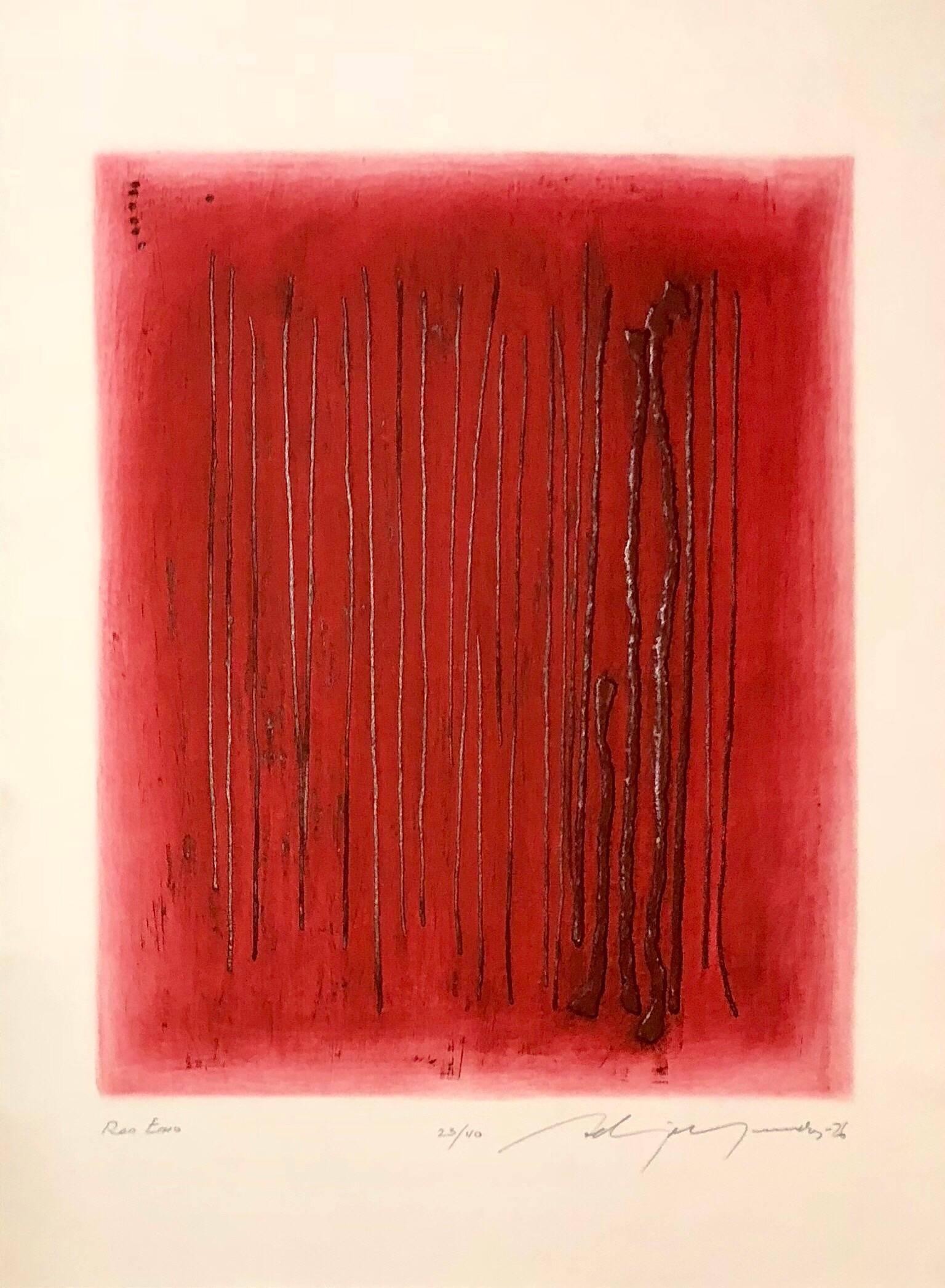 Adja Yunkers Abstract Print - Large Red Intaglio Etching Abstract Latvian American Modernist Artist Embossing
