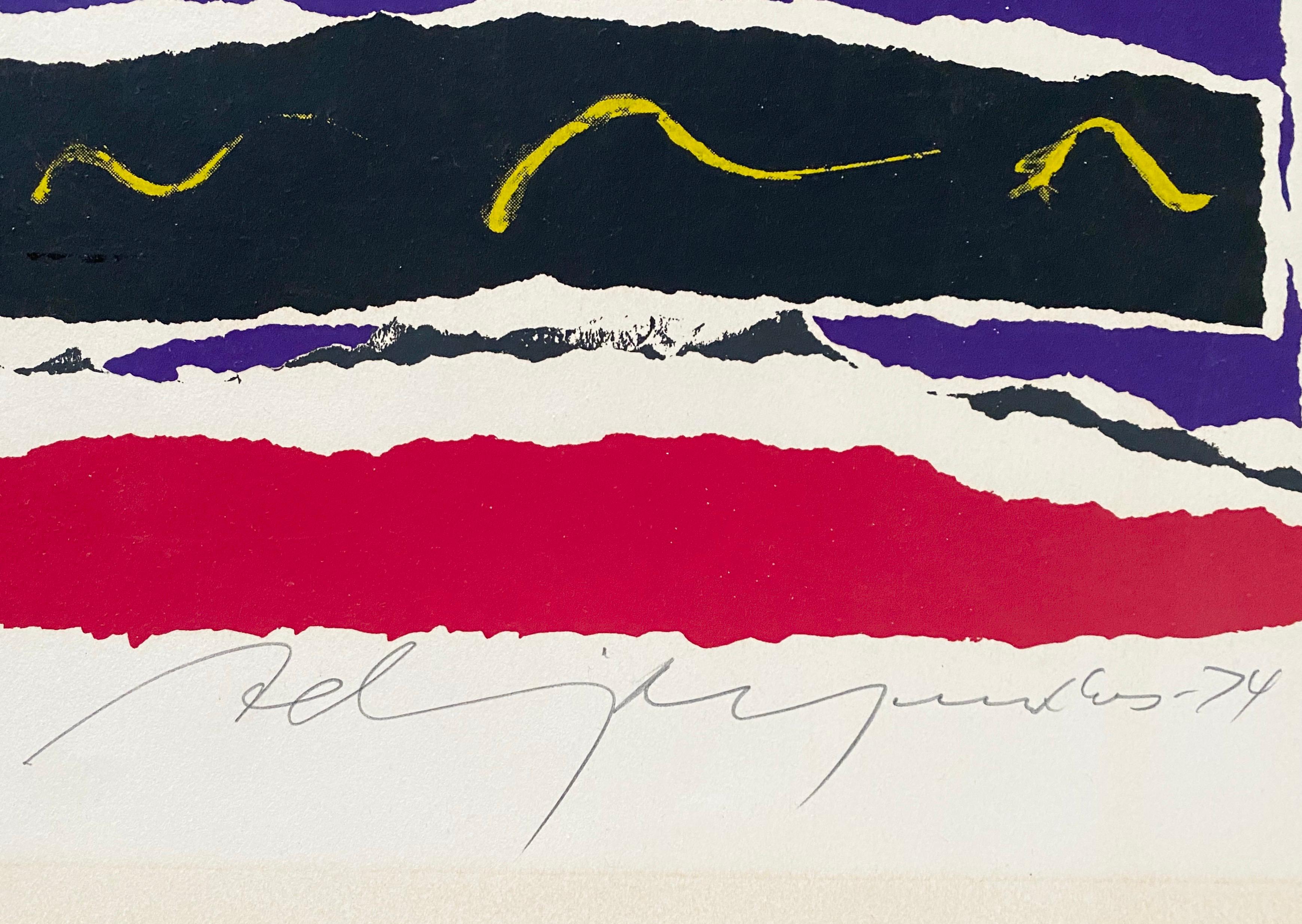 Grande serigrafia astratta dell'artista modernista lettone americano - Rosh Hashana - Abstract Print Viola di Adja Yunkers