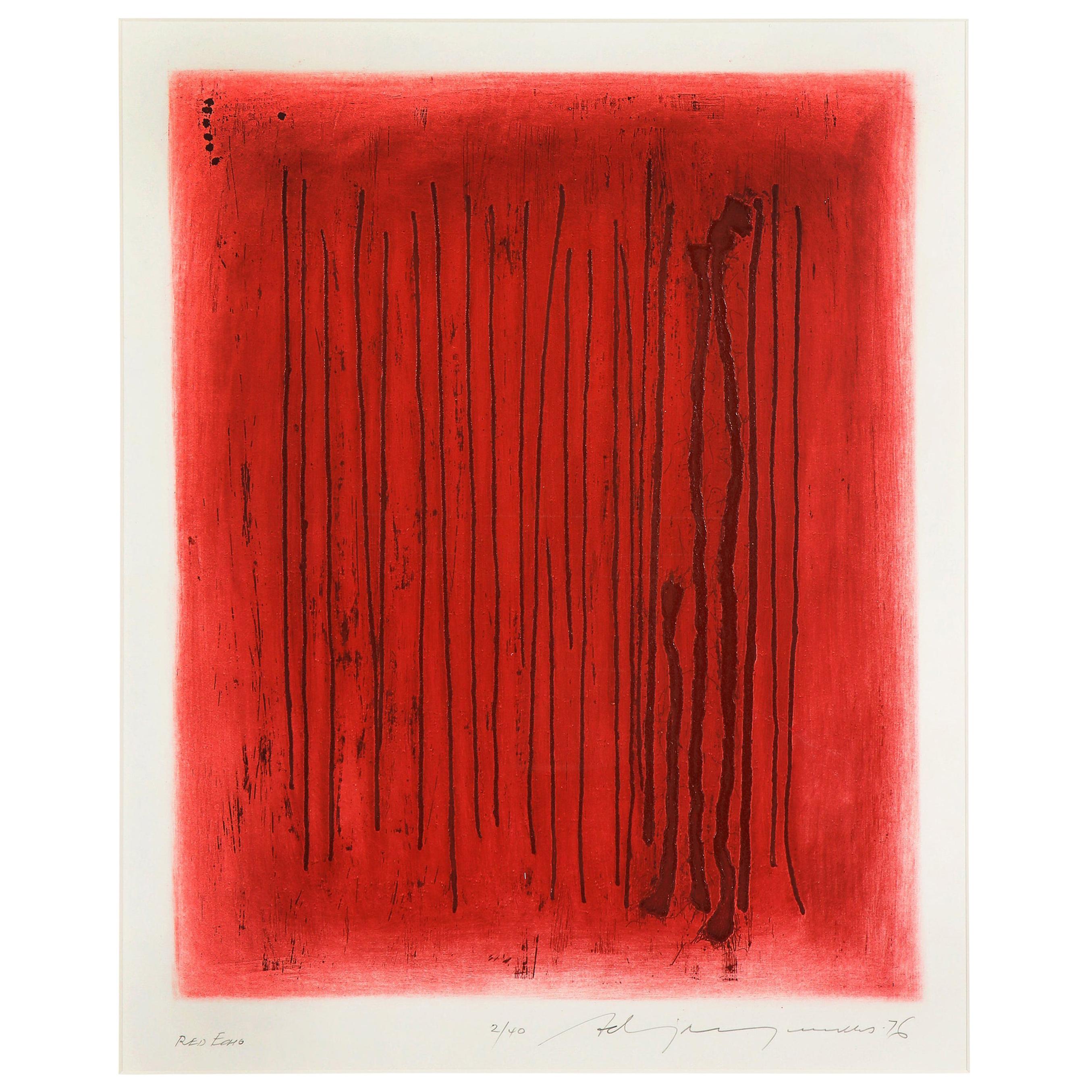 Adja Yunkers, "Red Echo", Abstract Lithograph, Signed