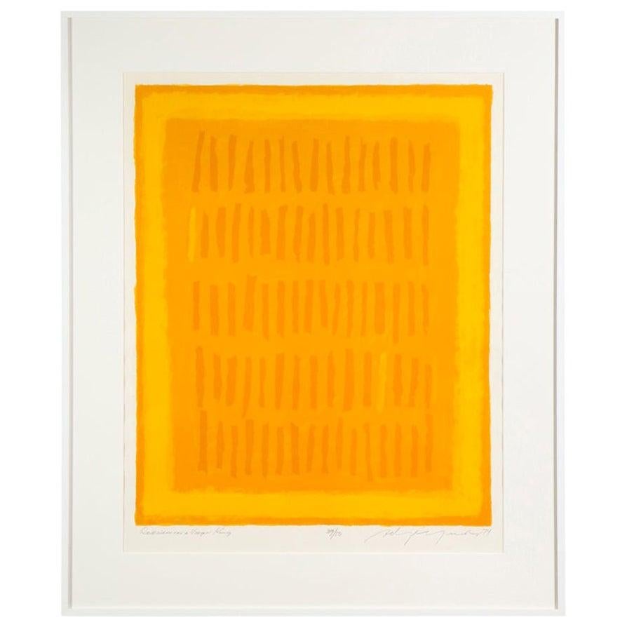 Adja Yunkers "Réquiem por un rey virgen", Litografía abstracta, Amarillo, Firmada