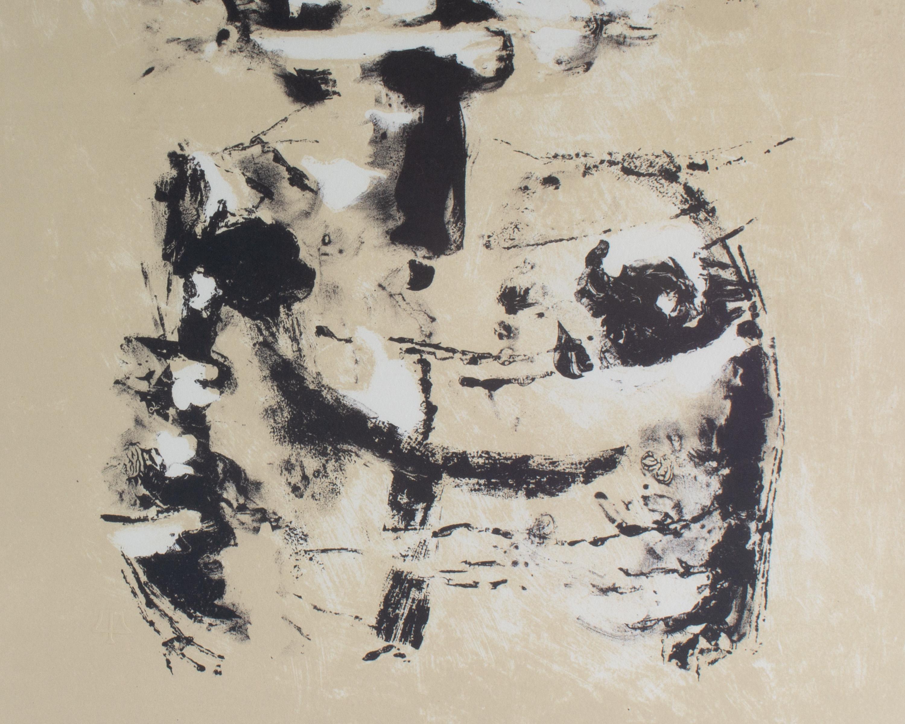 Adja Yunkers, signierte abstrakte Lithographie „Salz iv“, limitierte Auflage, 1960er Jahre (Glas) im Angebot