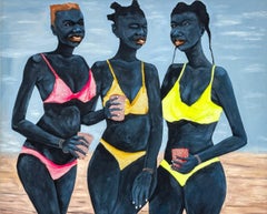 Drei Frauen in Bikinis, Mischtechnik auf Leinwand