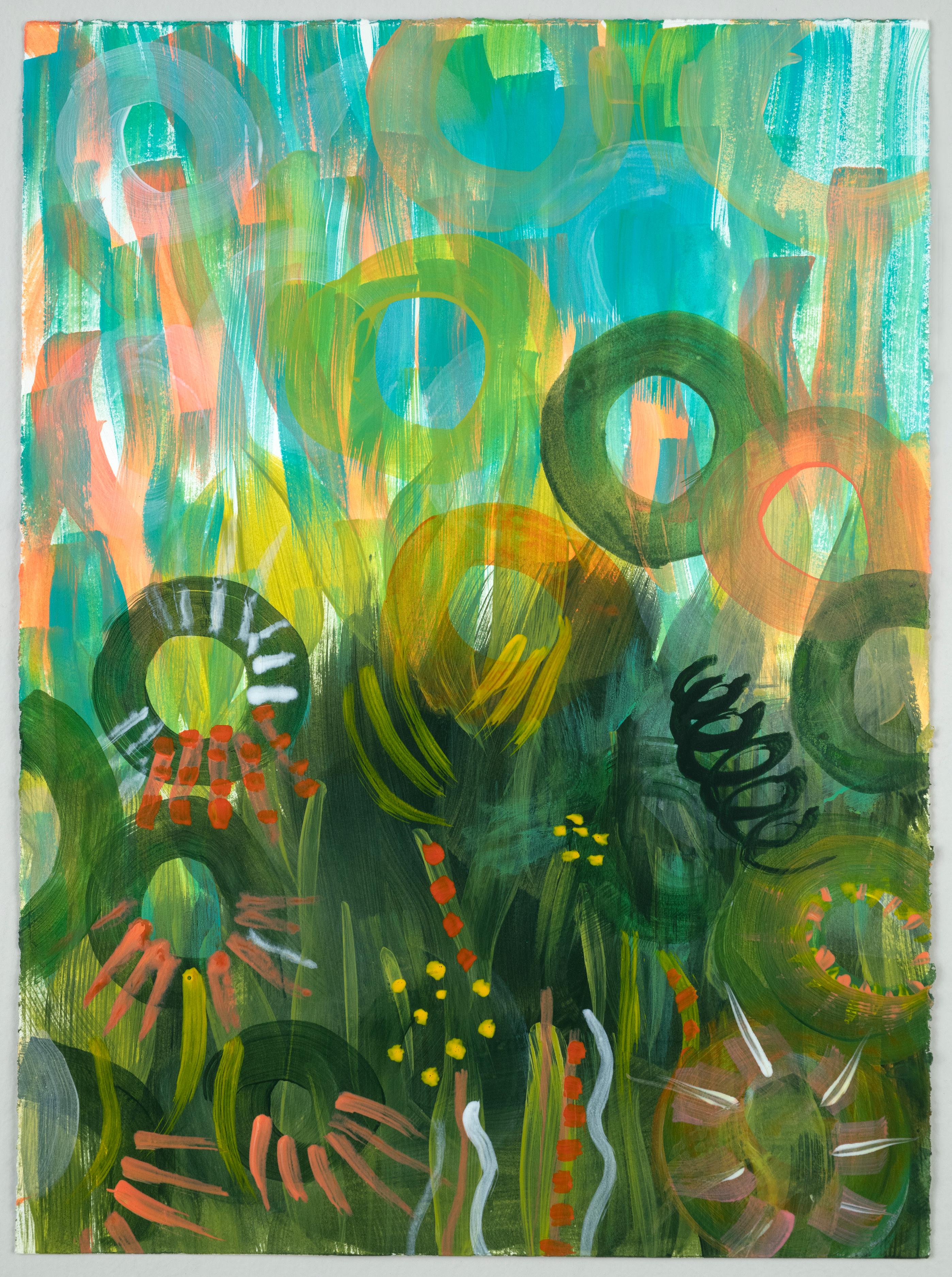 Ancient Garden Landscape - Circular Abstract Garden Painting