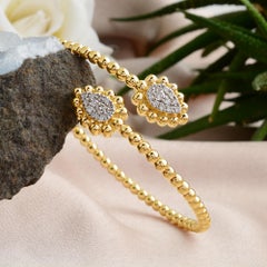 Adjustable 14k Yellow Gold 0.45 Carat Diamond Cuff Beaded Bangle Bracelet