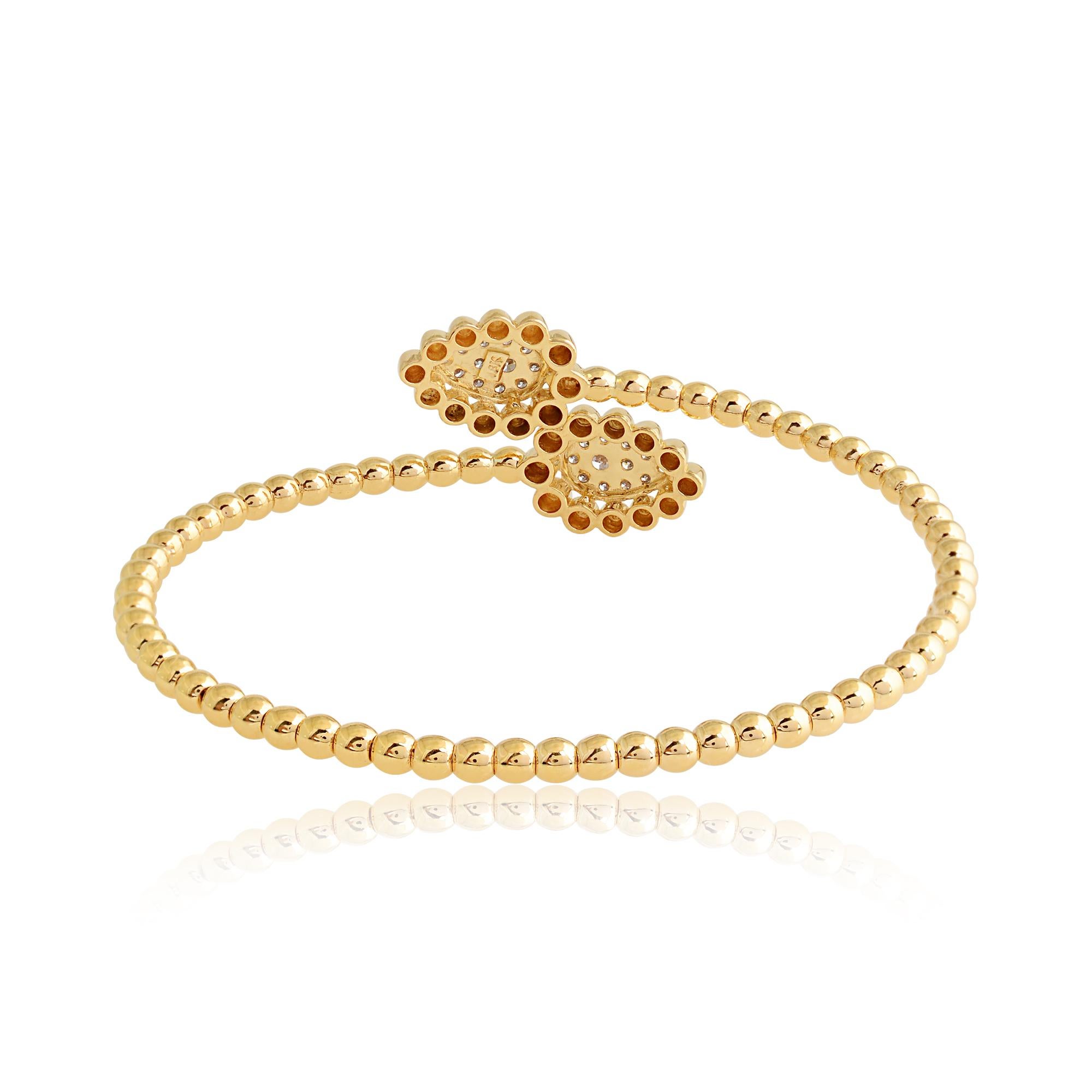 Taille mixte Bracelet réglable en or jaune 18k 0.45 carat Diamond Cuff Beaded Bangle en vente